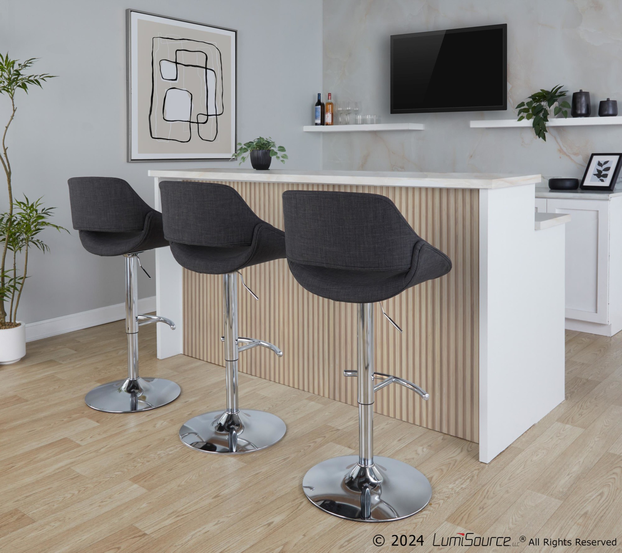 Fabrico-Charcoal-Contemporary-Adjustable-Swivel-Barstools-Chrome-Set-of-2