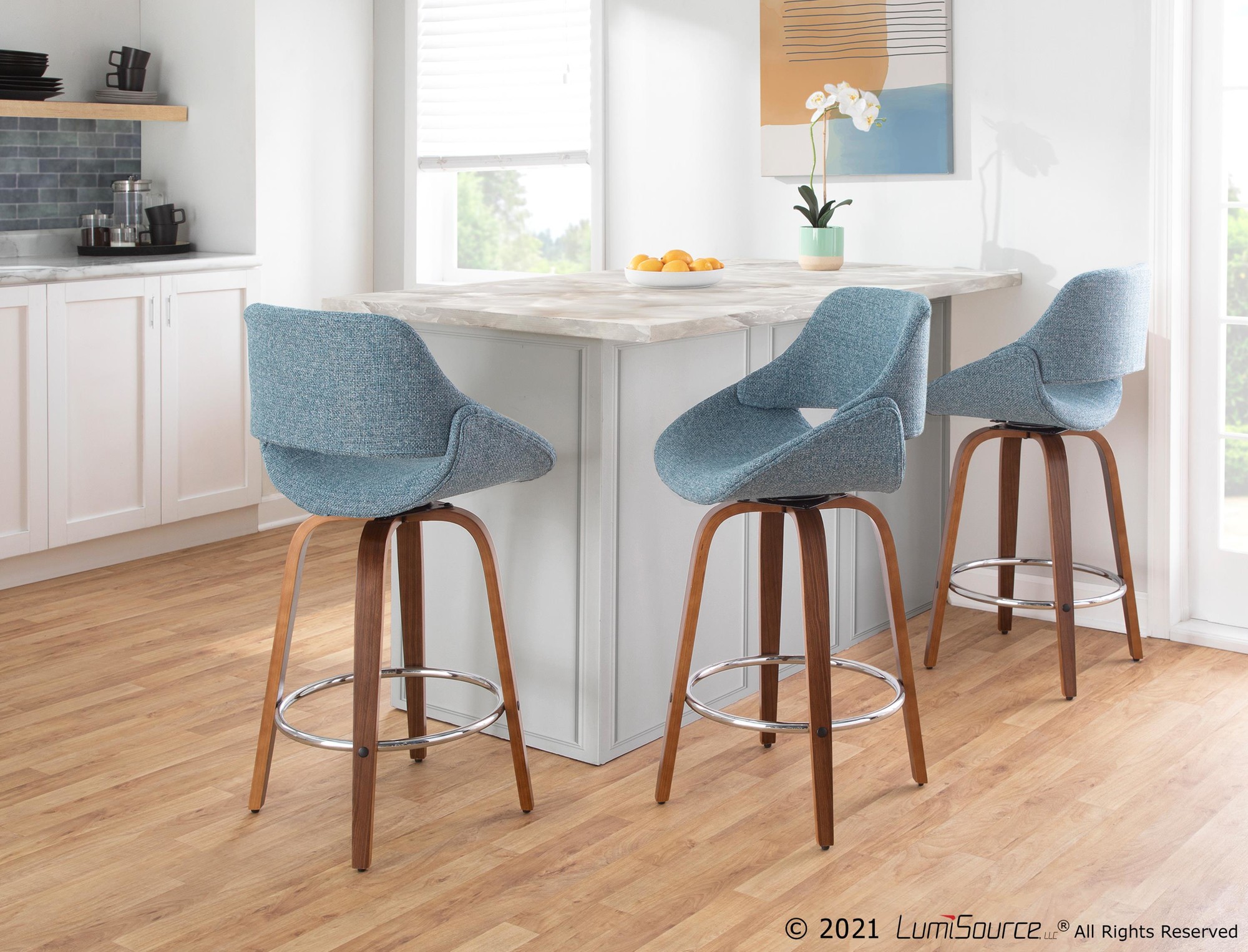 Fabrico-Mid-Century-Modern-Swivel-Counter-Stools-Walnut-Blue-Set-of-2-Set-of-2