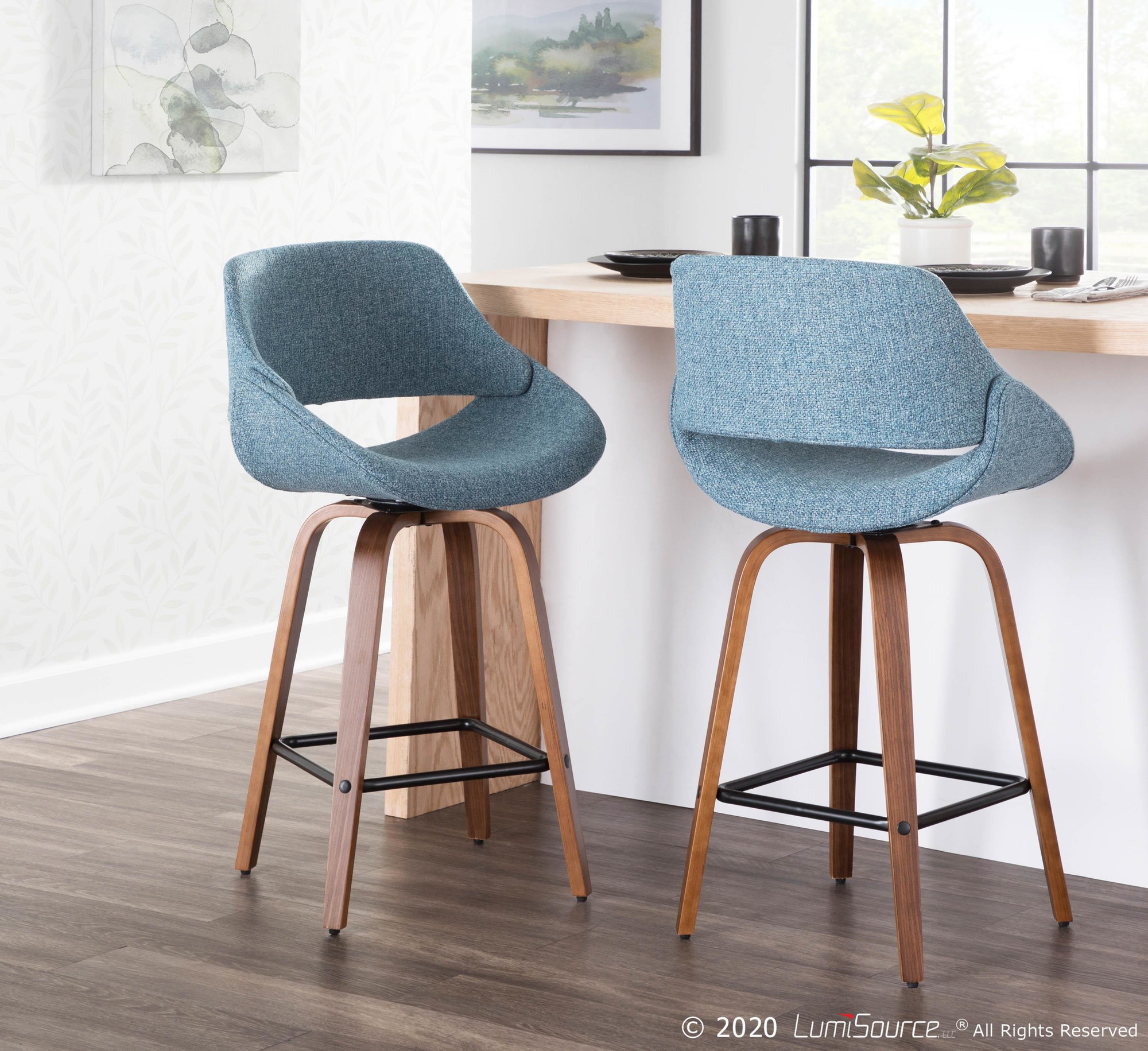 Fabrico-Mid-Century-Modern-Walnut-Blue-Counter-Stool-Set-of-2-Set-of-2