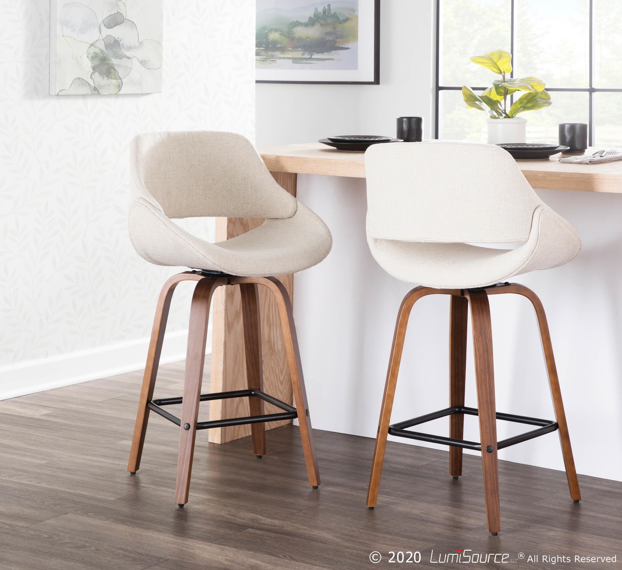 Fabrico-Walnut-Cream-Mid-Century-Modern-Counter-Stools-26-Inch-Set-of-2