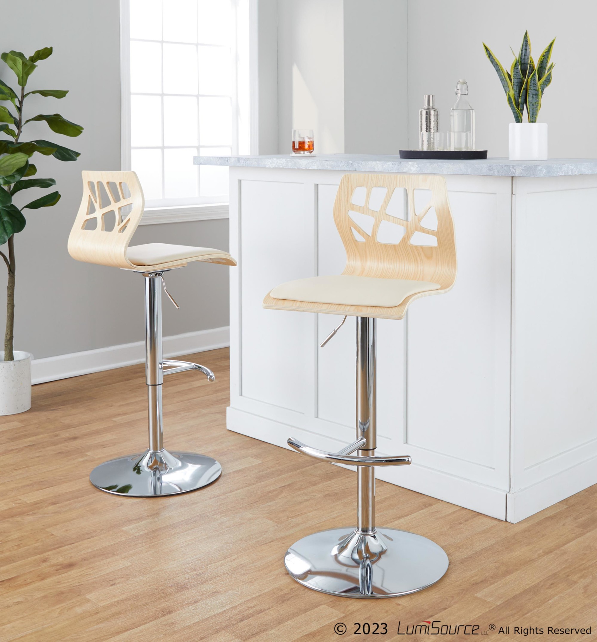 Folia-Cream-Faux-Leather-Chrome-Contemporary-Adjustable-Barstool-Set-of-2