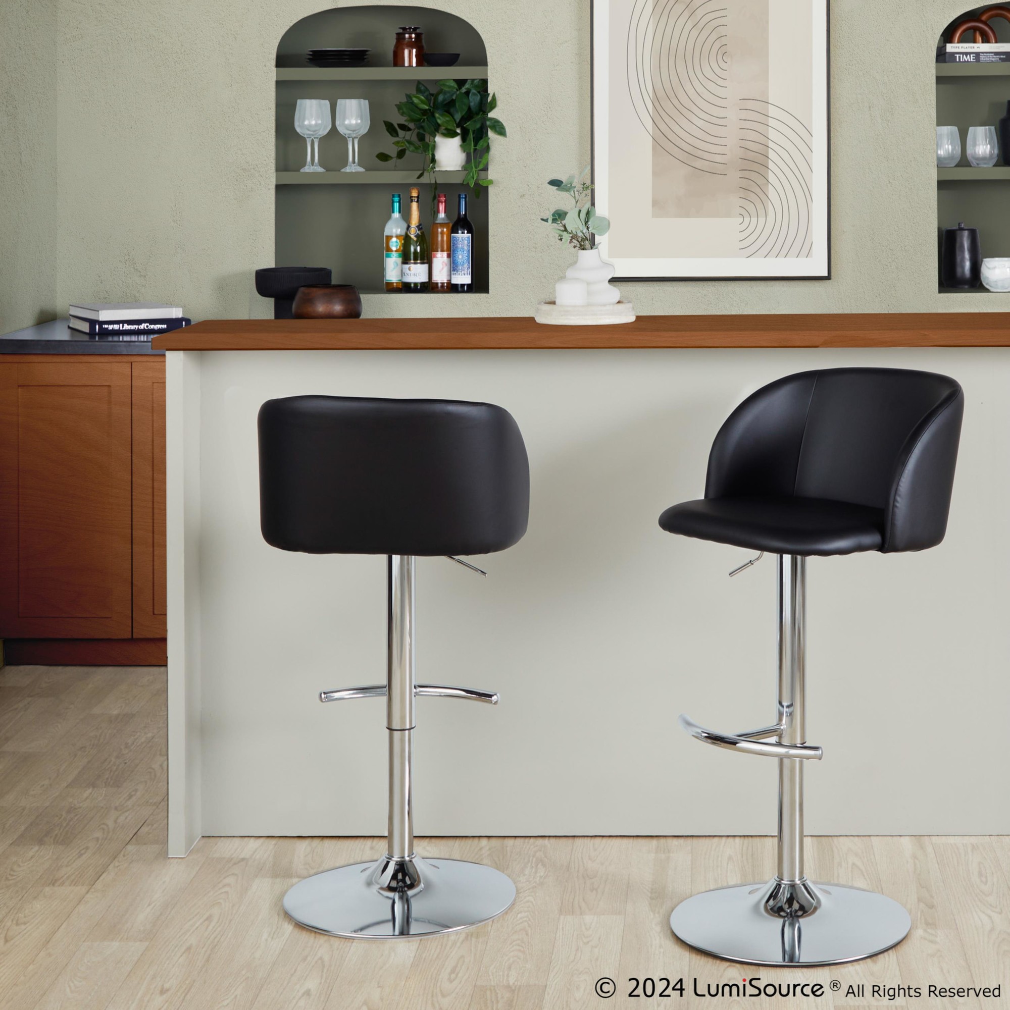 Fran-Black-Faux-Leather-Chrome-Contemporary-Adjustable-Barstool-Set-of-2