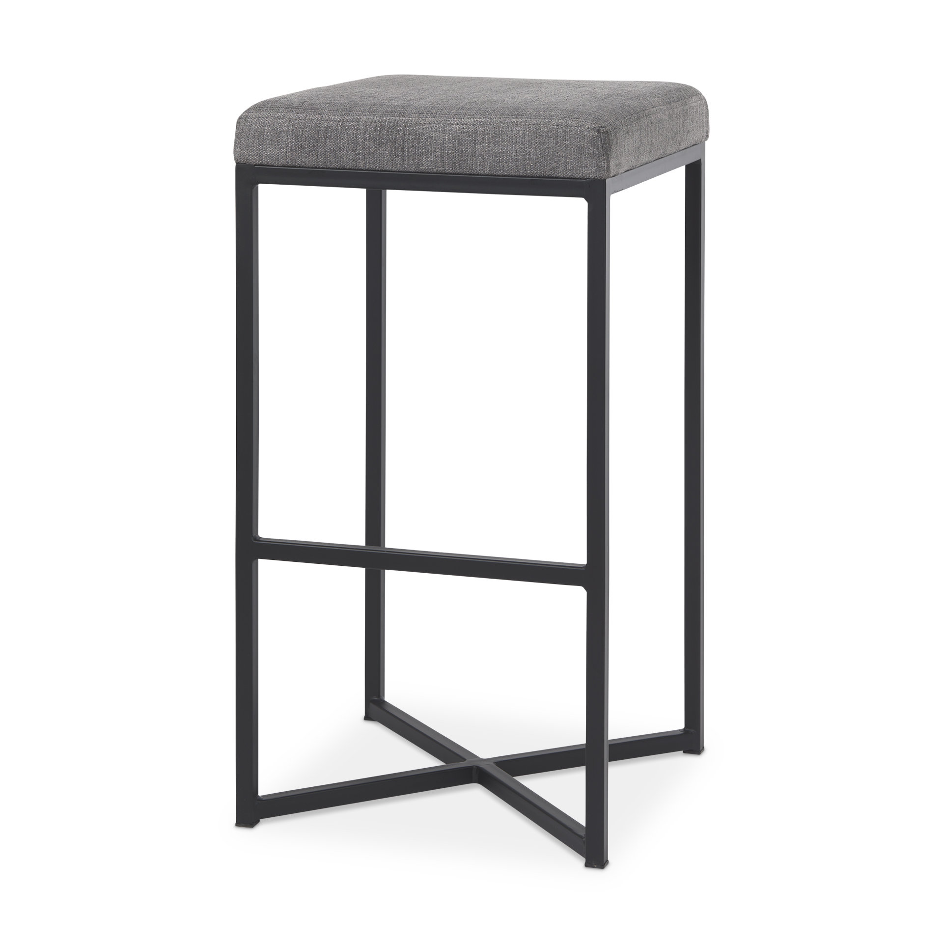 Frodo-16.5L-x-16.5W-x-29.75H-Gray-Fabric-Seat-WBlack-Iron-Frame-Bar-Stool