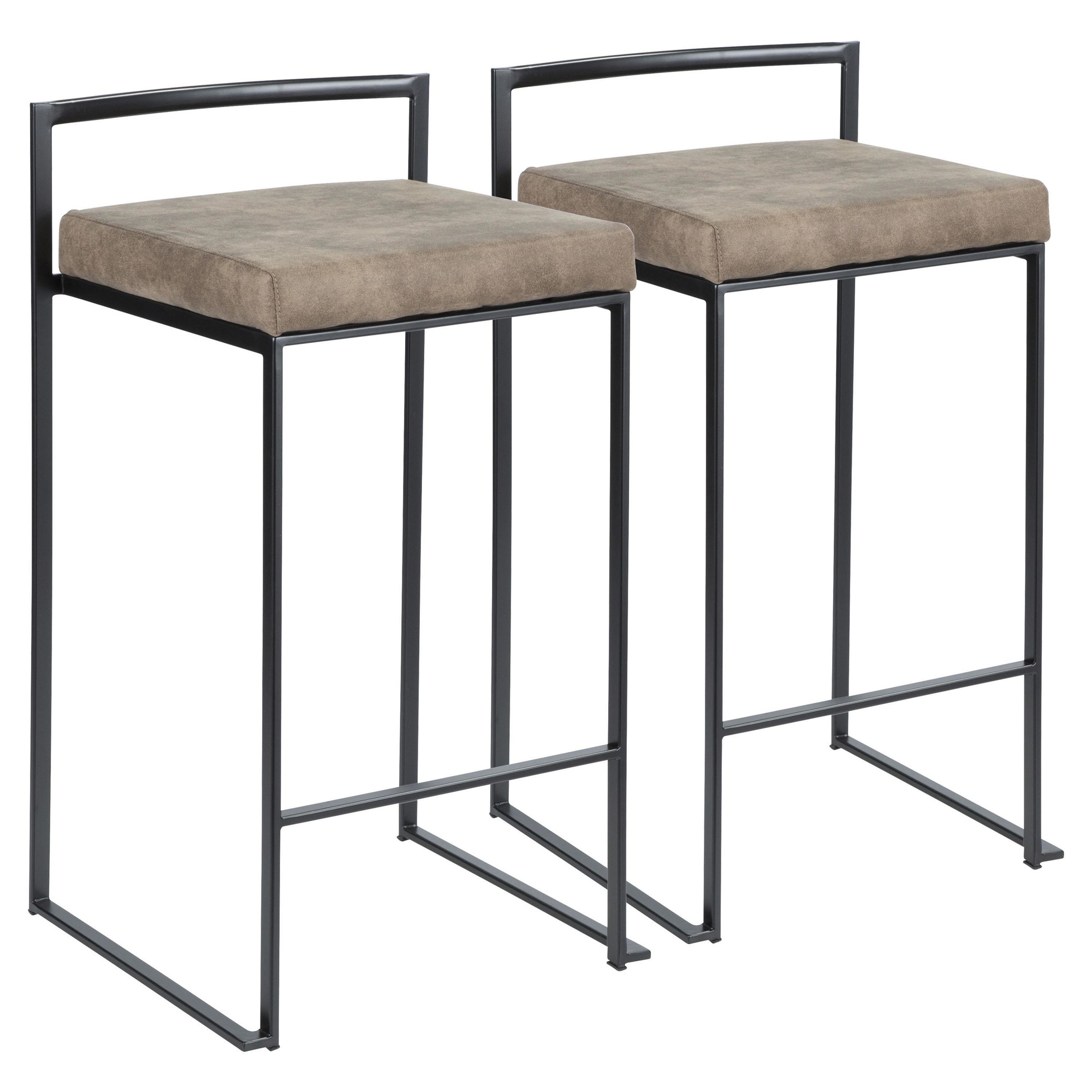 Fuji-Black-Contemporary-Stackable-Counter-Stools-Brown-Cowboy-Fabric-Set-of-2-4