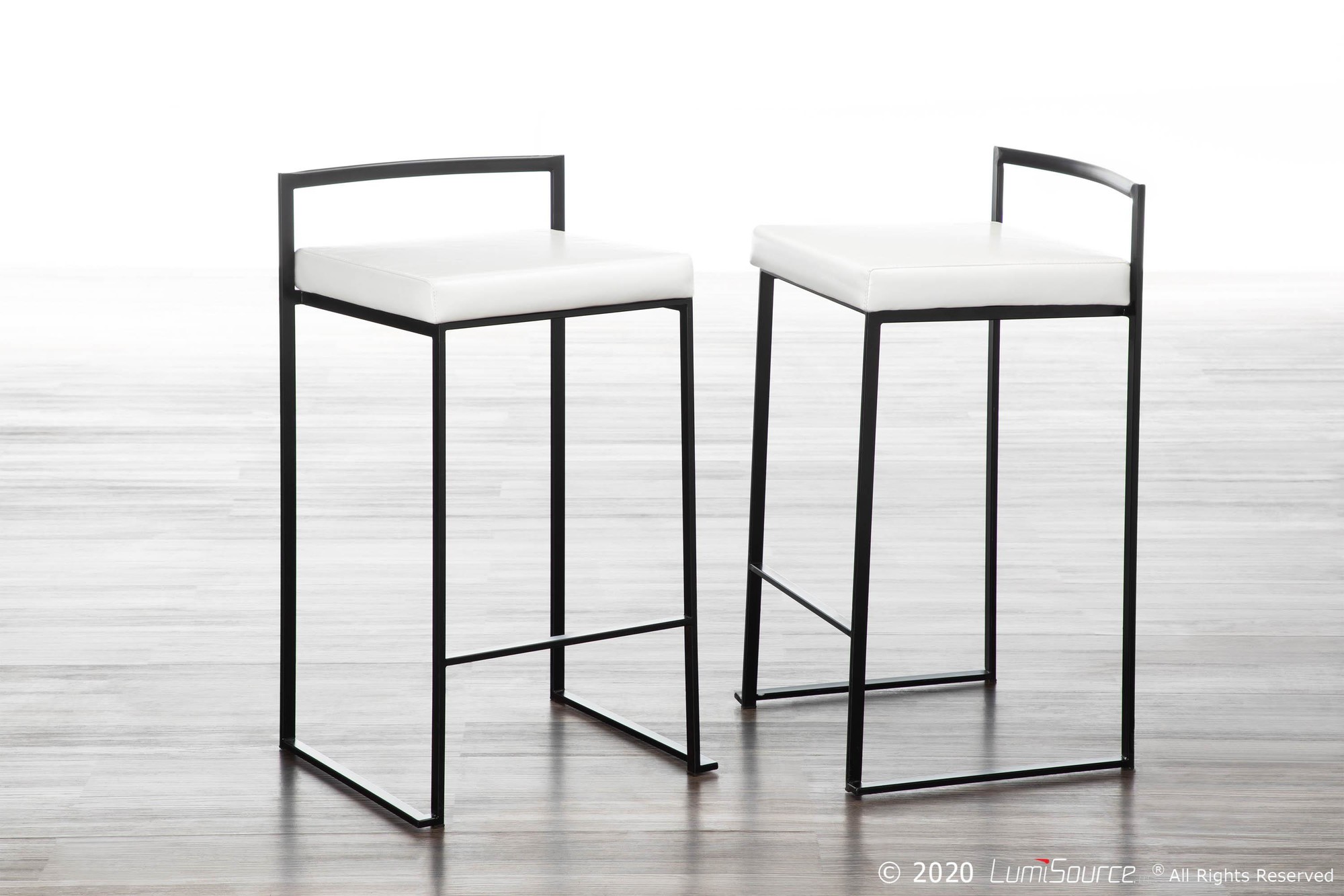 Fuji-Black-Contemporary-Stackable-Counter-Stools-White-Faux-Leather-Set-of-2