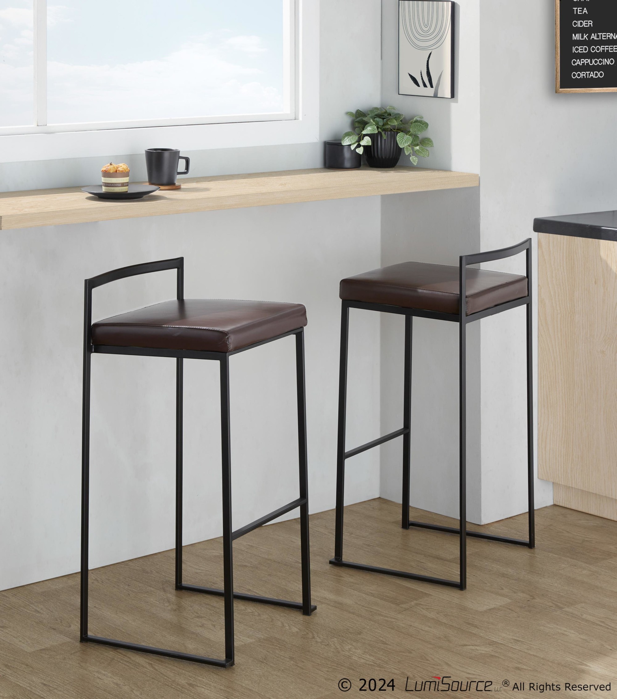 Fuji-Black-Metal-Brown-Faux-Leather-Contemporary-Barstools-Set-of-2