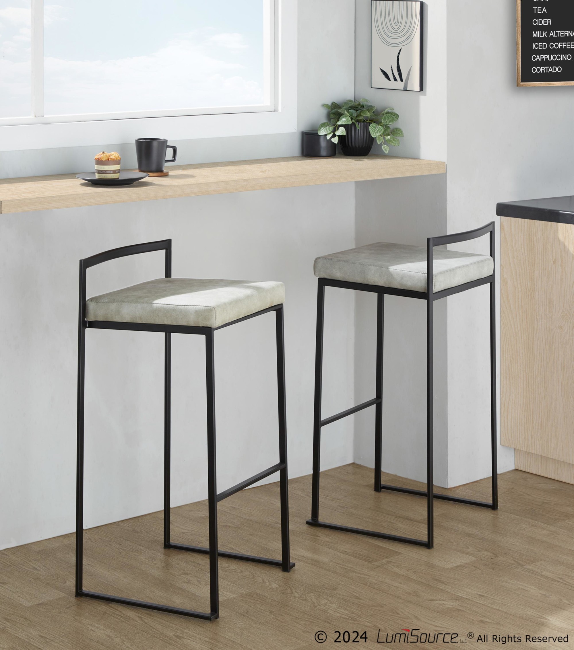 Fuji-Black-Metal-Light-Grey-Cowboy-Contemporary-Stackable-Barstools-Set-of-2