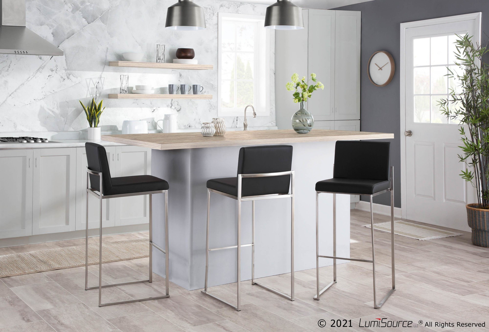 Fuji-Contemporary-Black-Faux-Leather-Stainless-Steel-Barstool-Set-of-2