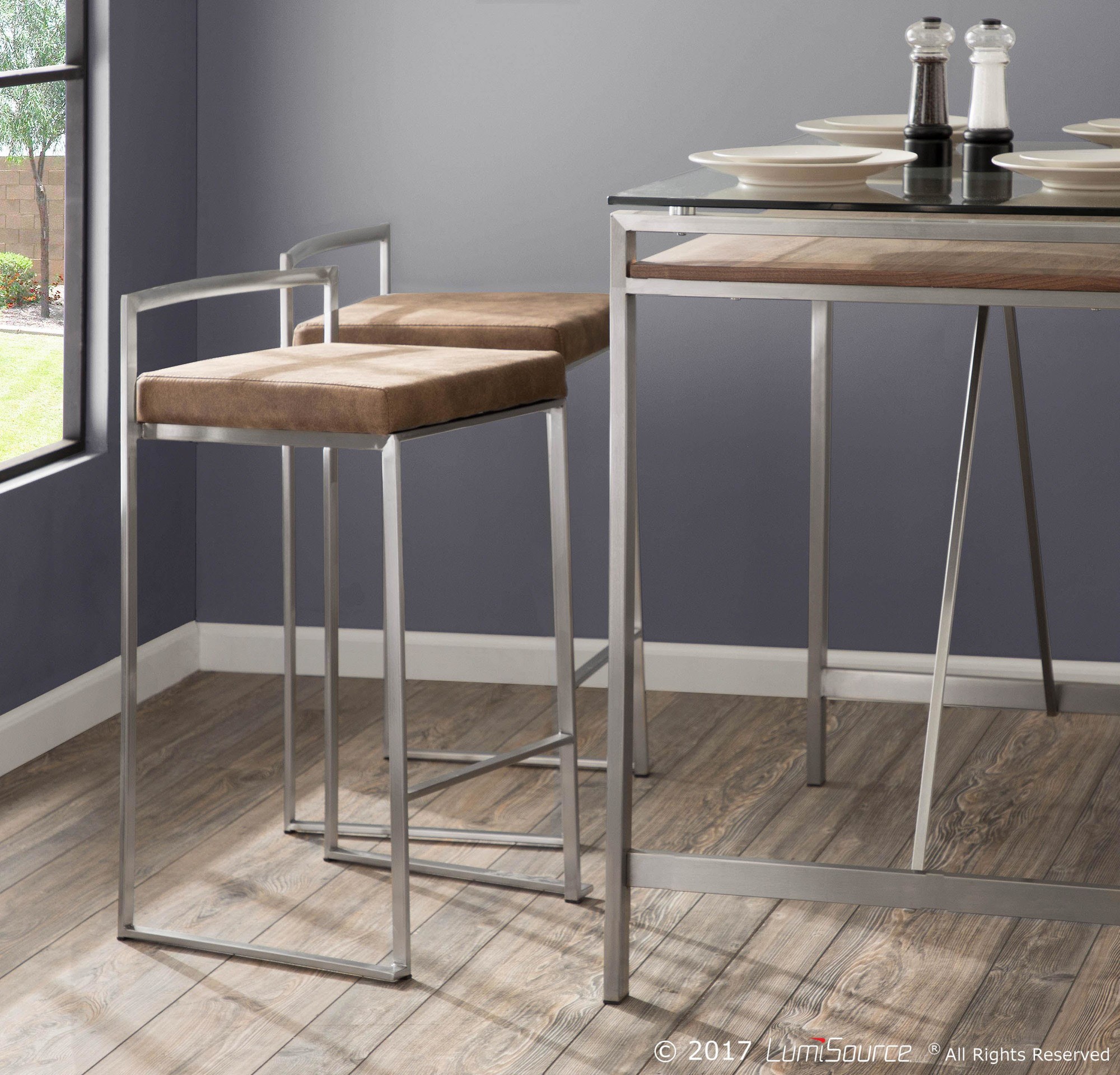 Fuji-Contemporary-Stainless-Steel-Brown-Cowboy-Fabric-Counter-Stools-Set-of-2-1