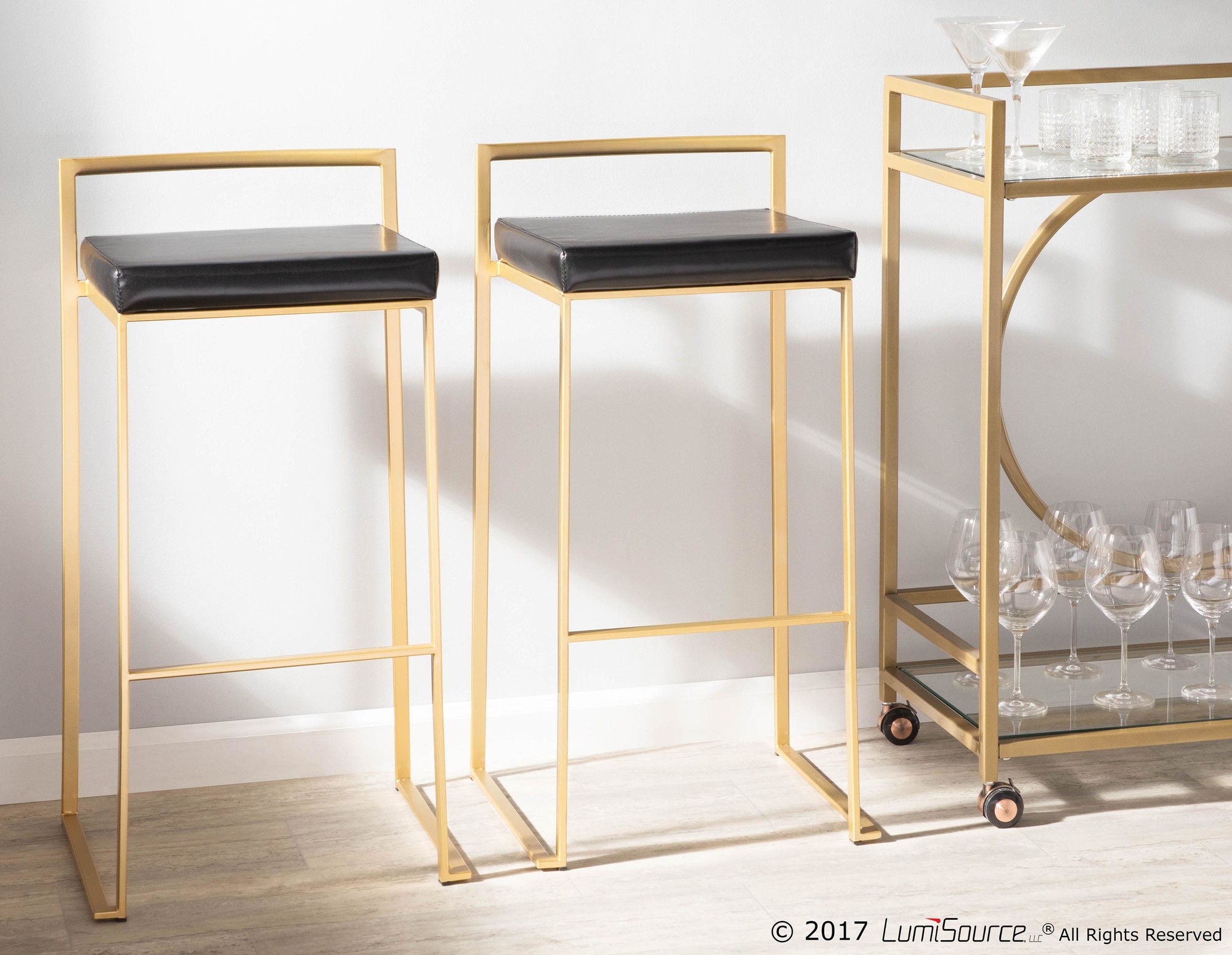 Fuji-Gold-and-Black-Faux-Leather-Contemporary-Barstools-Set-of-2