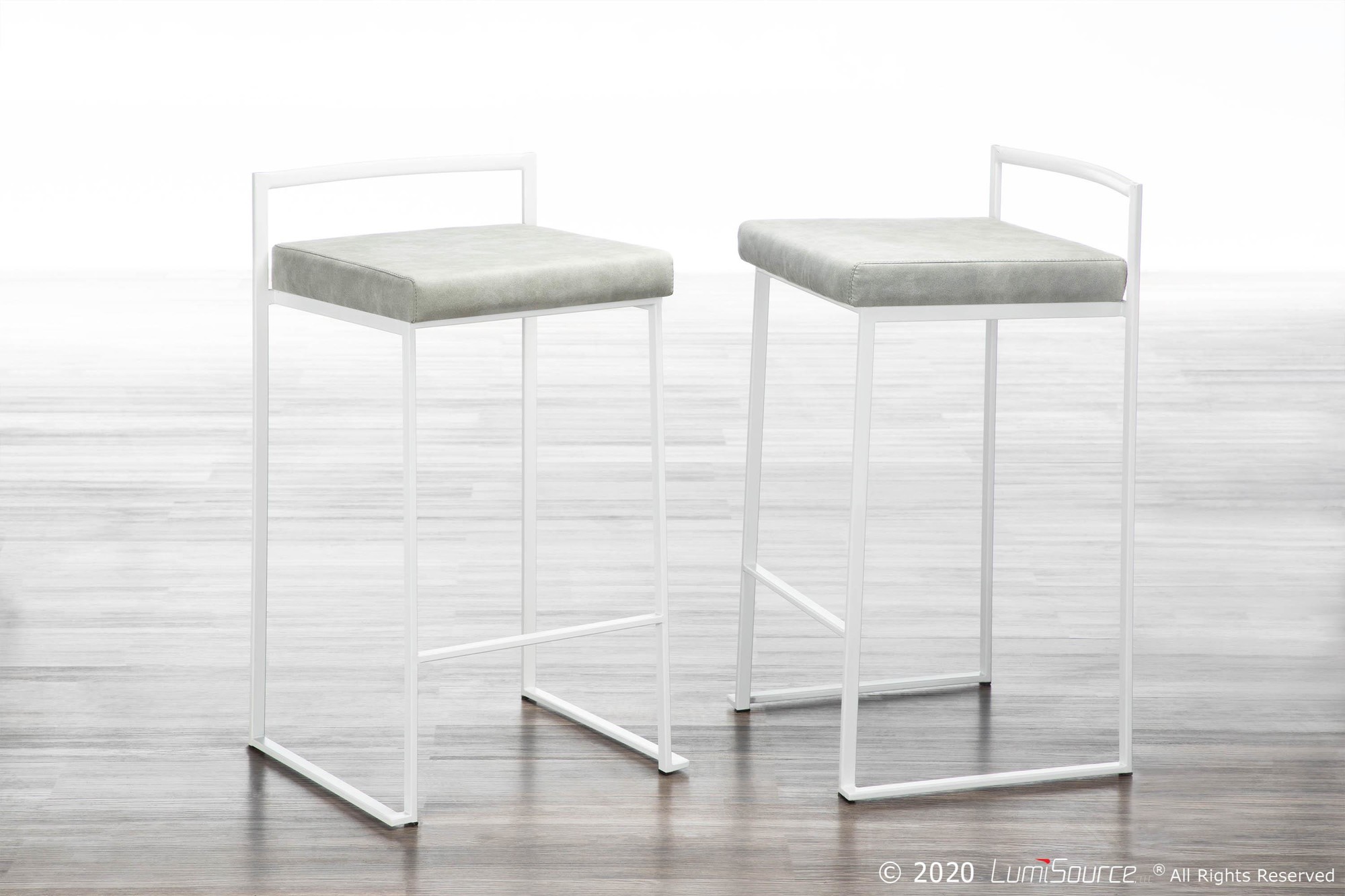 Fuji-White-Contemporary-Stackable-Counter-Stool-Light-Grey-Fabric-Set-of-2