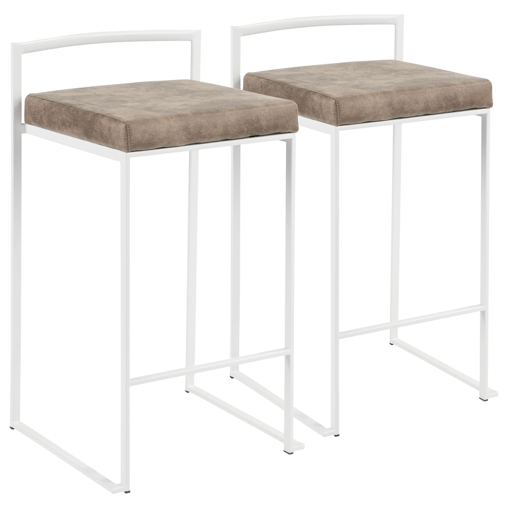 Fuji-White-Contemporary-Stackable-Counter-Stools-Brown-Cowboy-Fabric-Set-of-2-4