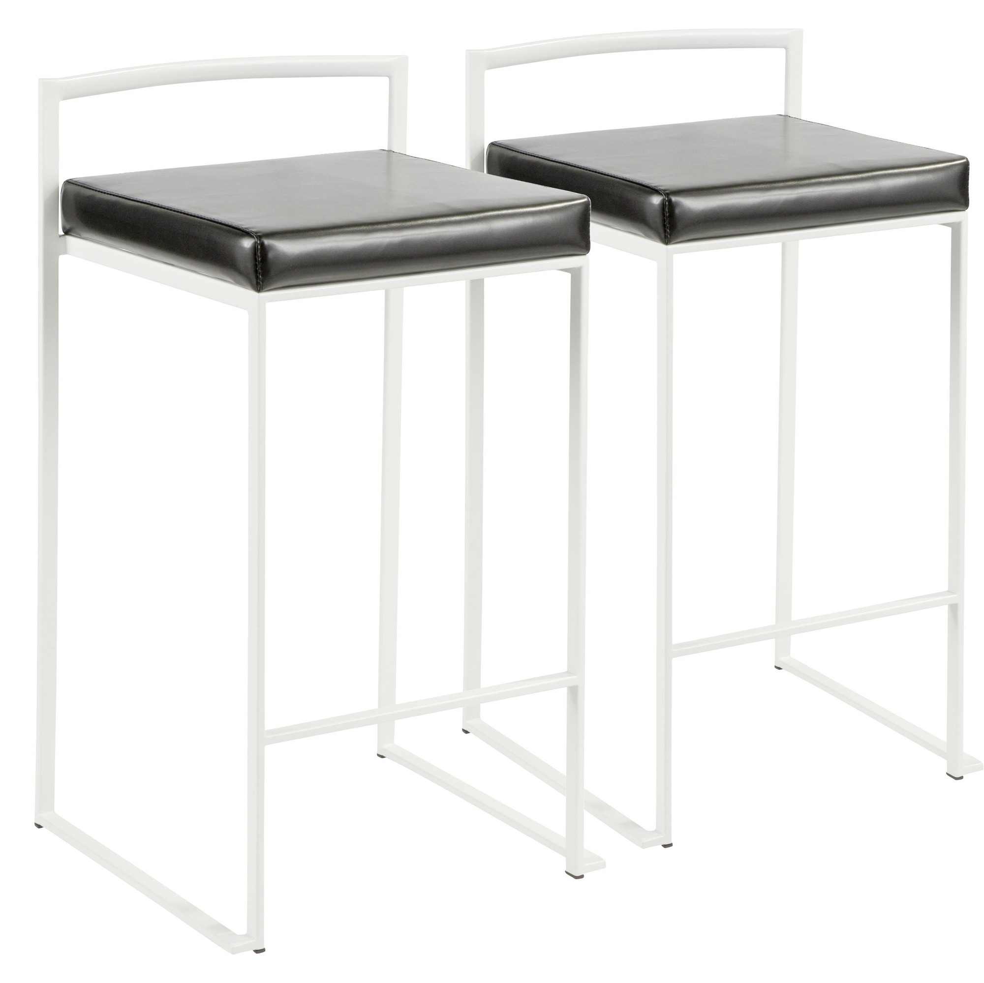 Fuji-White-Stackable-Contemporary-Counter-Stools-Black-Faux-Leather-Set-of-2-3