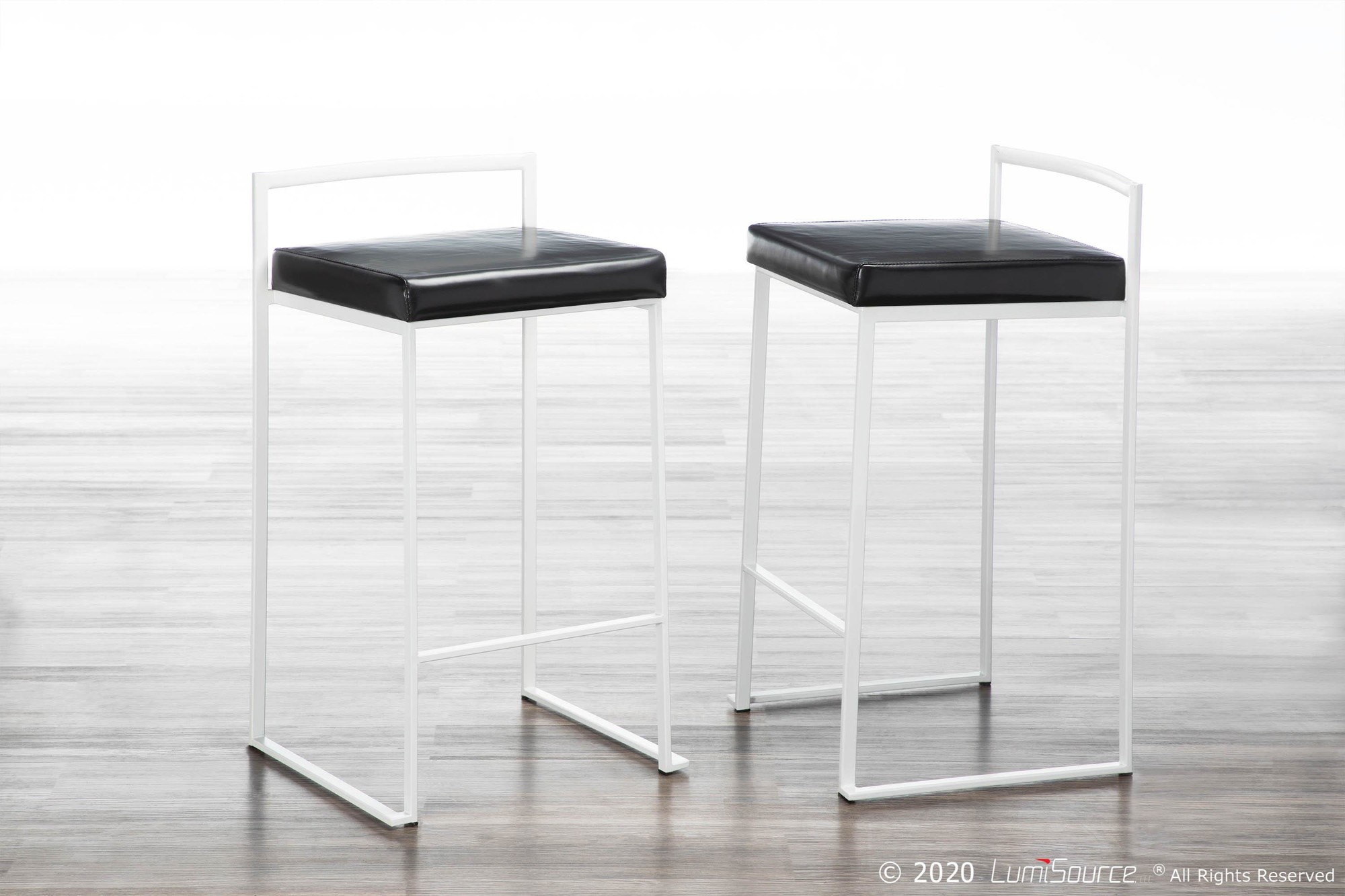 Fuji-White-Stackable-Contemporary-Counter-Stools-Black-Faux-Leather-Set-of-2
