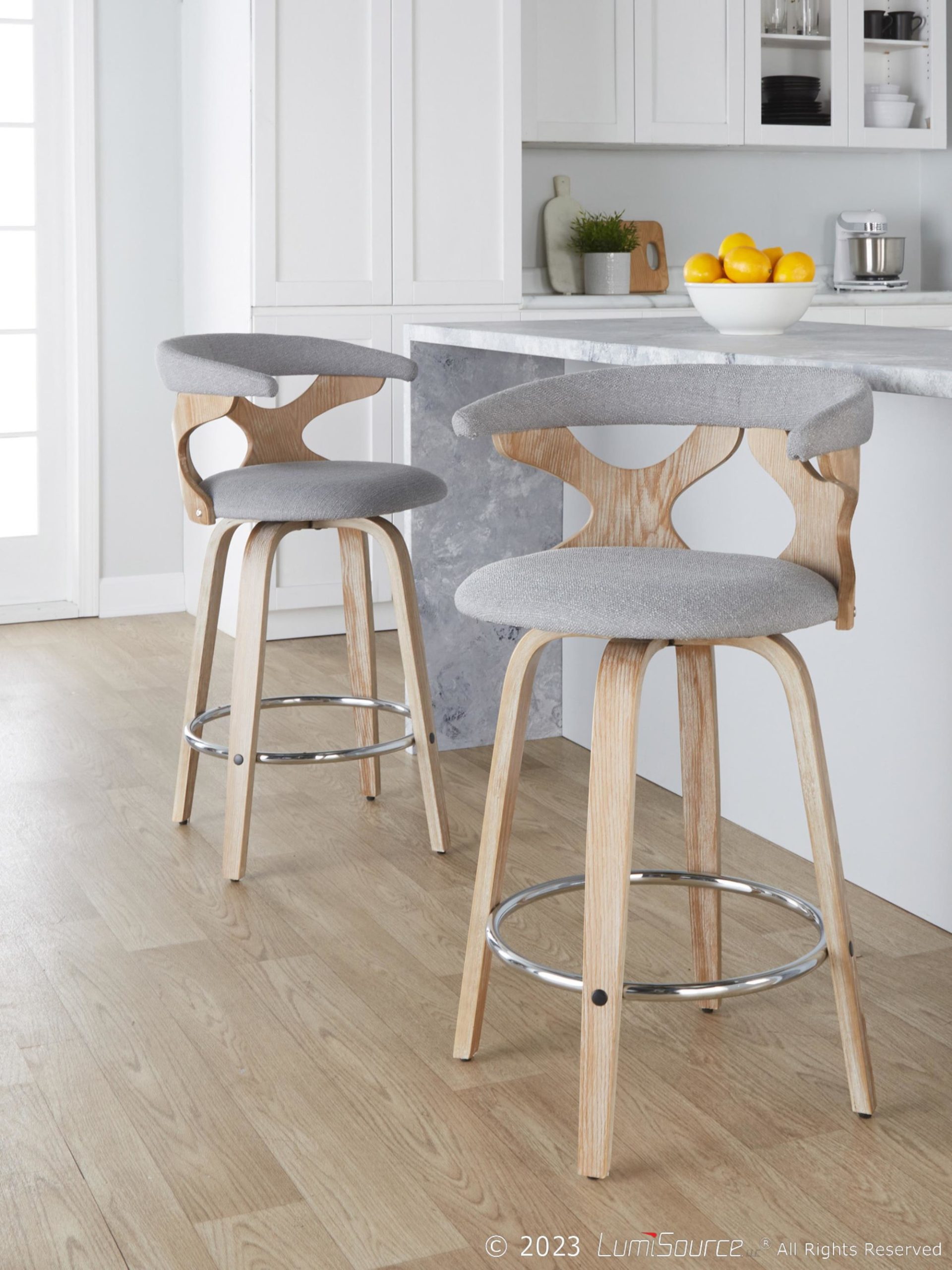 Gardenia-26-Contemporary-Swivel-Counter-Stool-WhiteGrey-Set-of-2