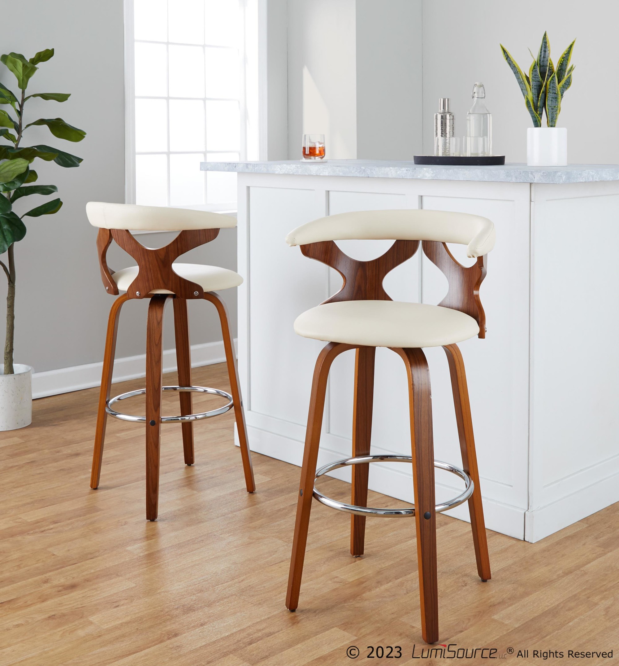 Gardenia-30-Mid-Century-Modern-Walnut-Barstools-Cream-Set-of-2