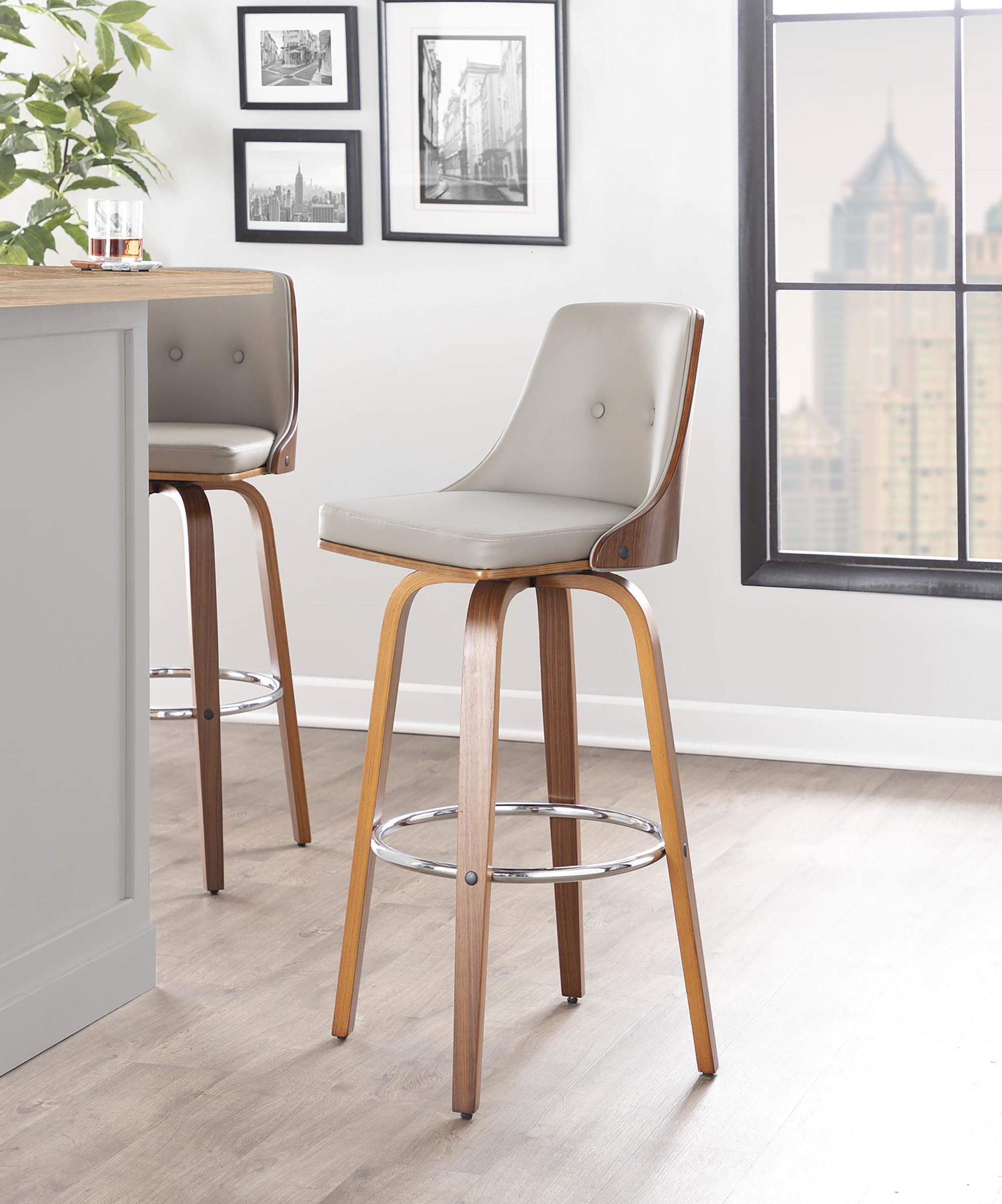 Gianna-Mid-Century-Modern-Walnut-and-Grey-Swivel-Barstool-Set-of-2