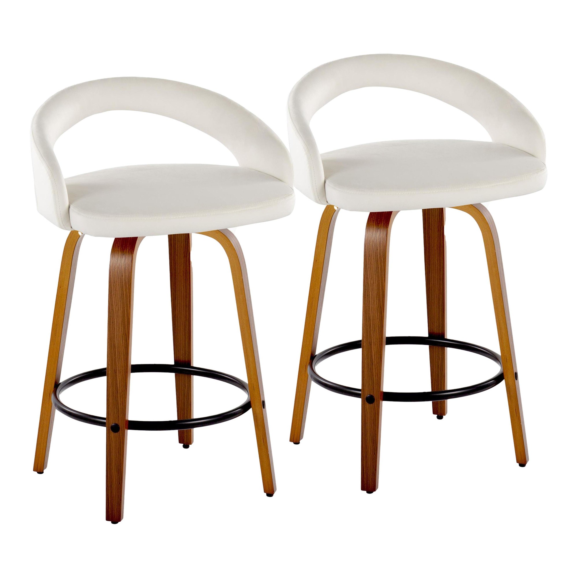 Grotto-26-Walnut-Wood-White-Velvet-Contemporary-Swivel-Stool-Set-of-2