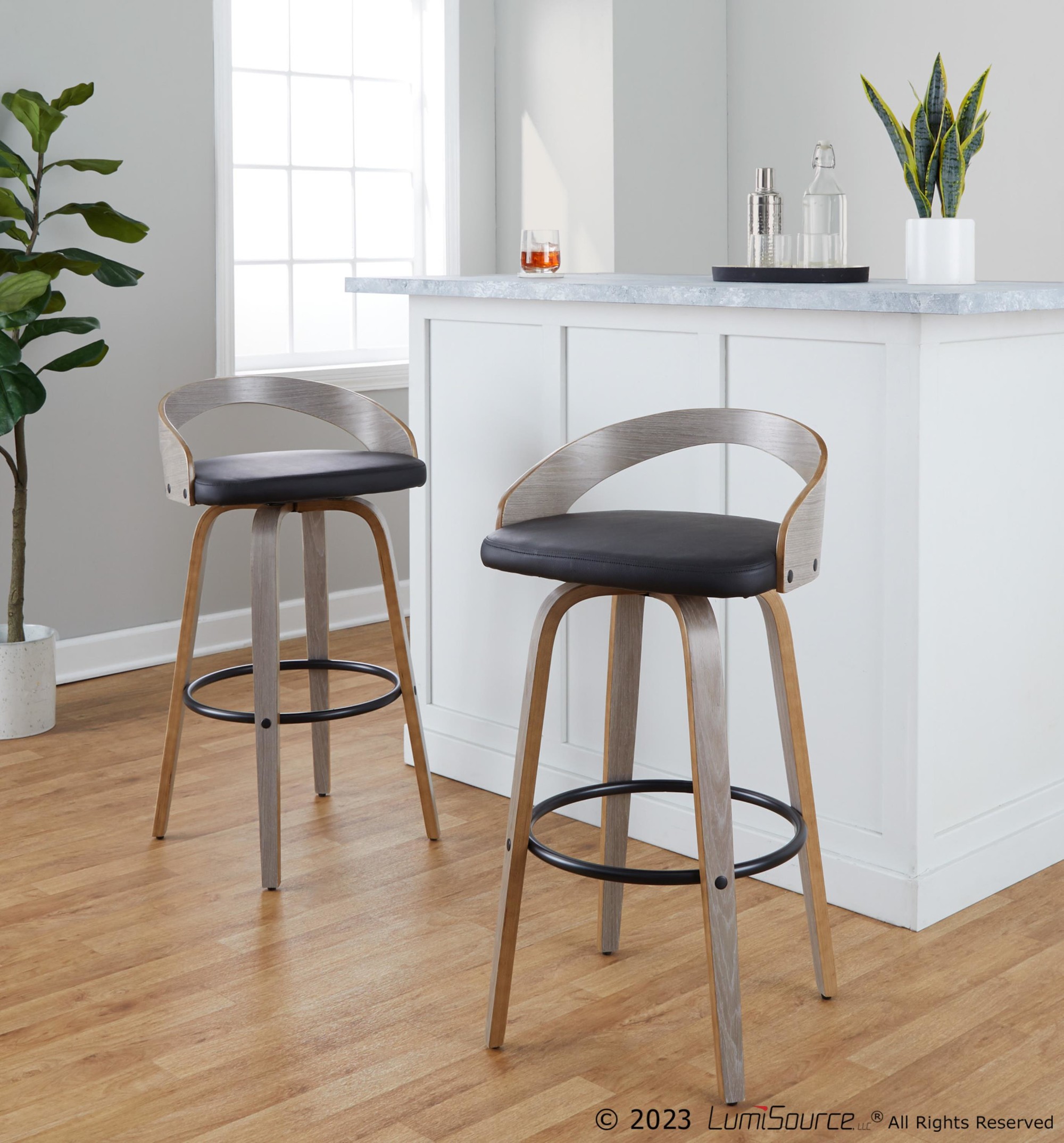 Grotto-30-Contemporary-Swivel-Barstools-Light-GreyBlack-Set-of-2