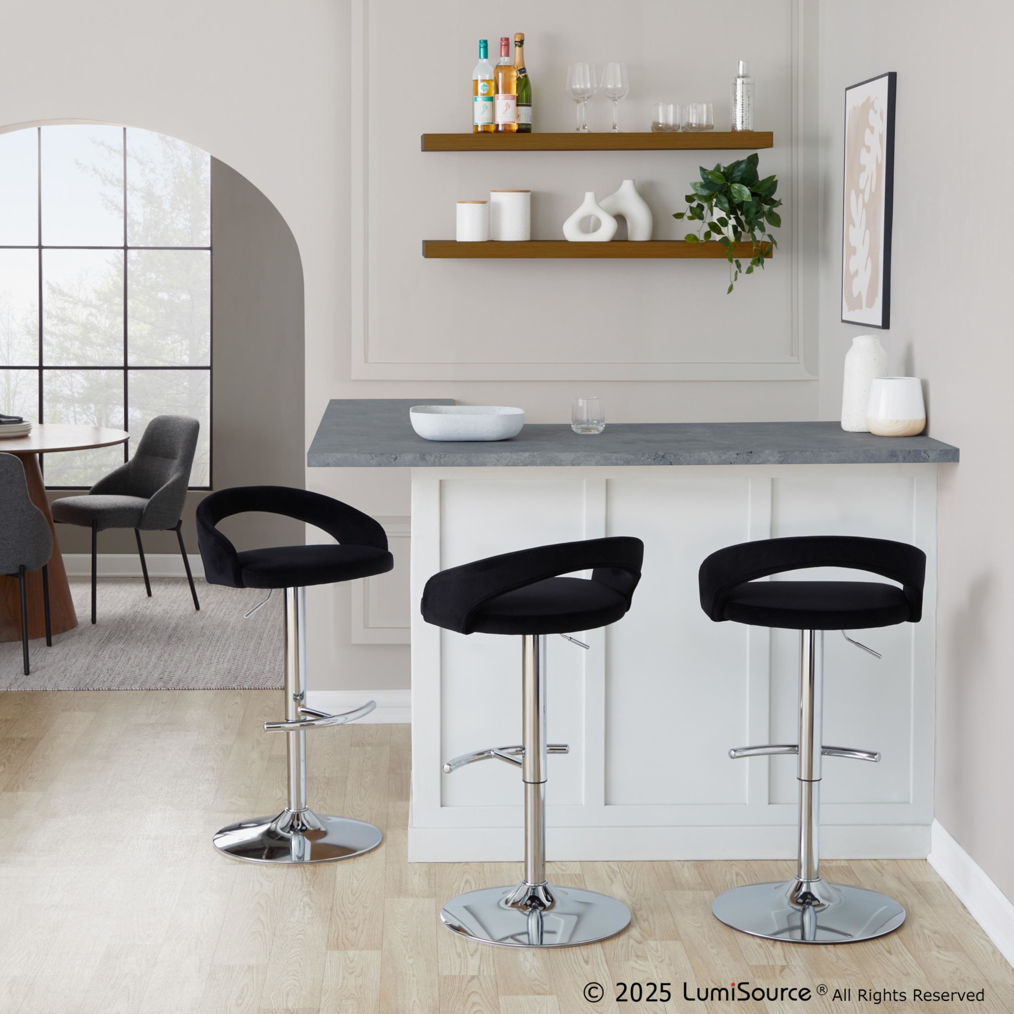 Grotto-Black-Velvet-Chrome-Contemporary-Adjustable-Barstools-Set-of-2