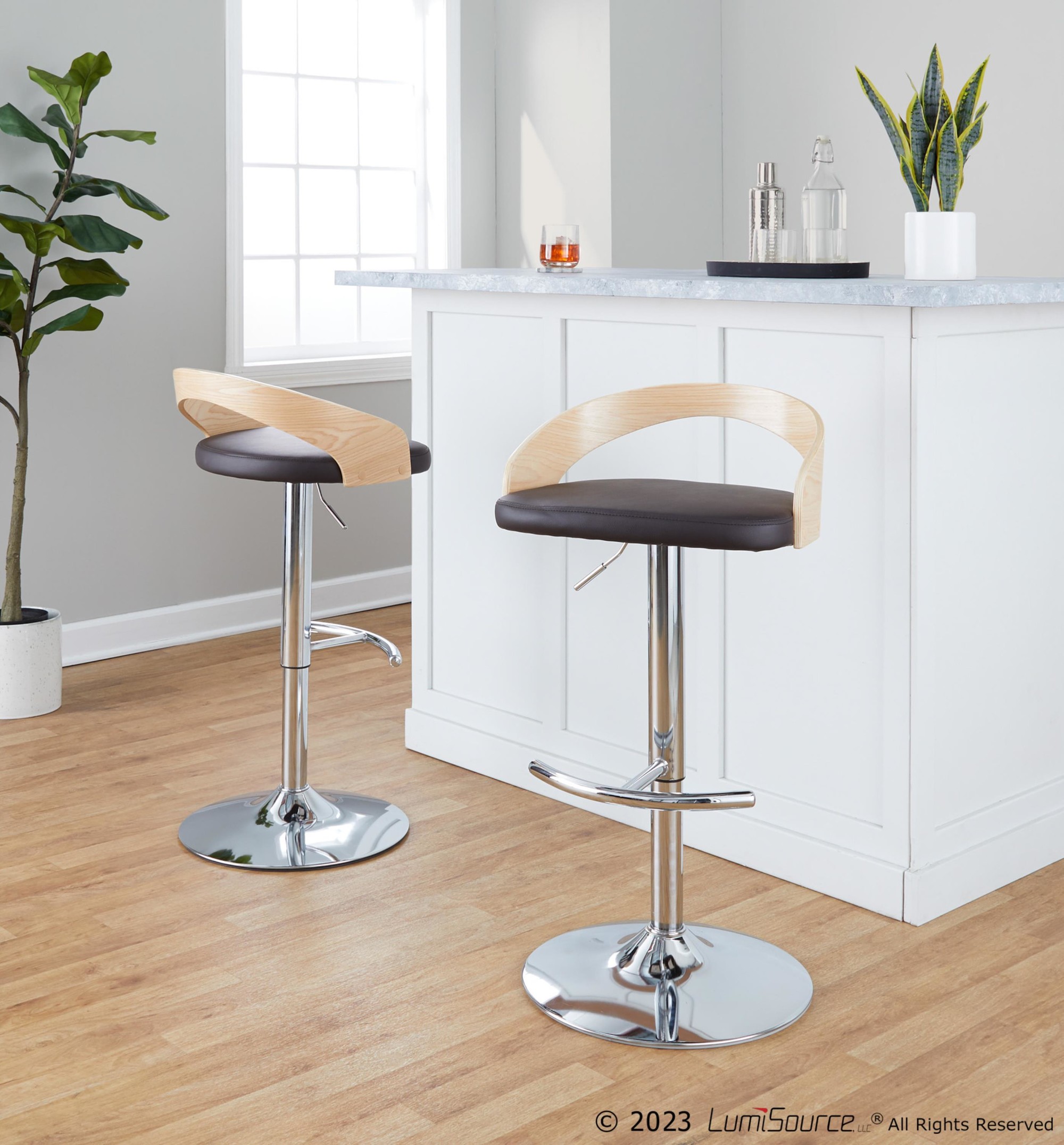 Grotto-Brown-Faux-Leather-Contemporary-Adjustable-Swivel-Barstool-Set-of-2