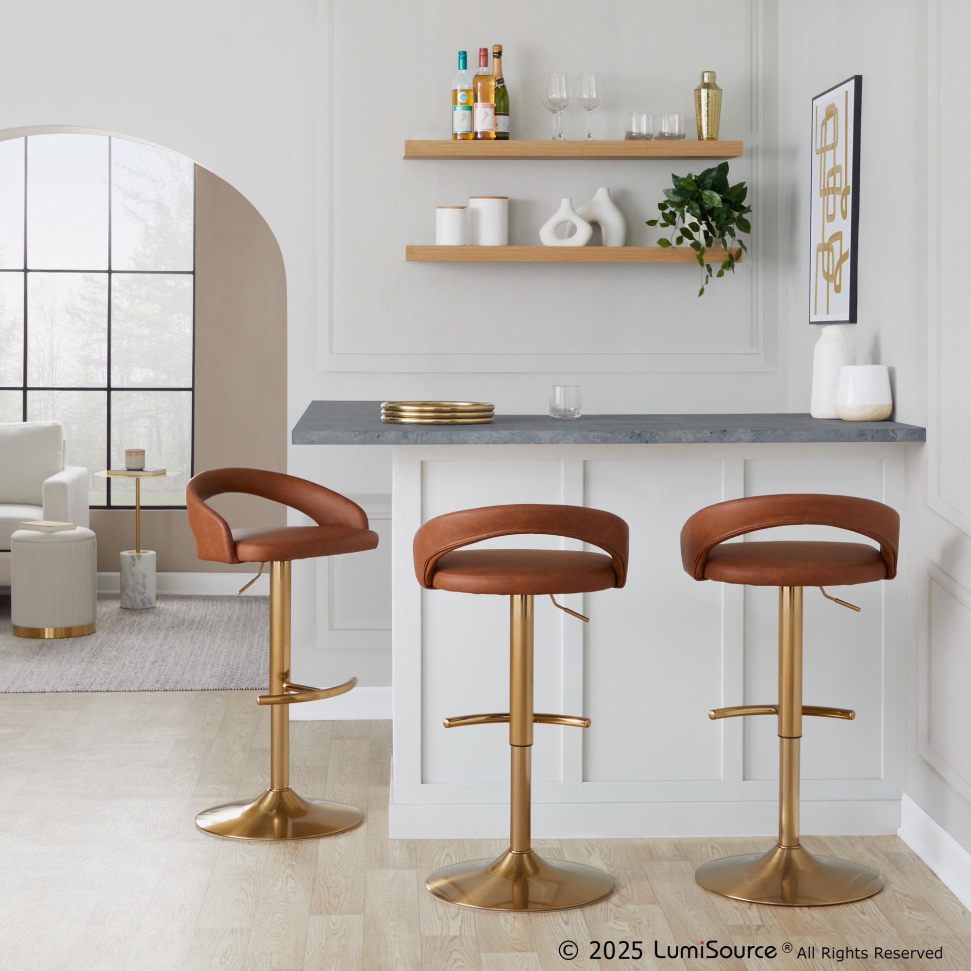 Grotto-Camel-Faux-Leather-Gold-Contemporary-Adjustable-Barstools-Set-of-2