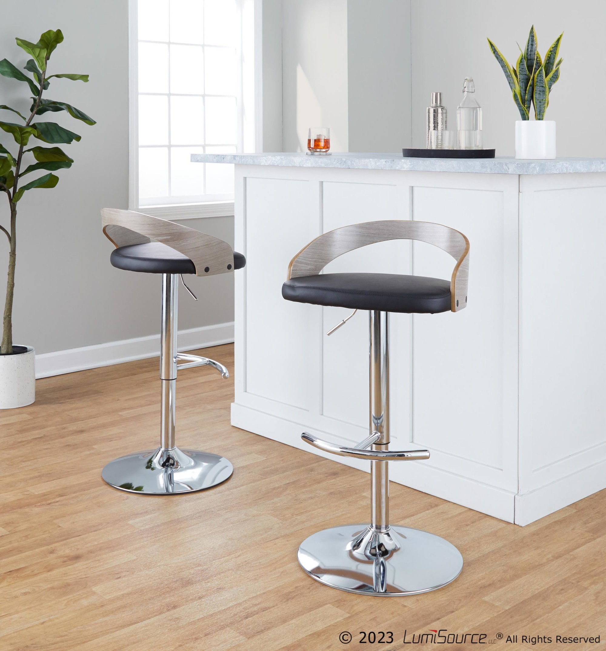 Grotto-Chrome-Black-Faux-Leather-Adjustable-Swivel-Barstool-Set-of-2