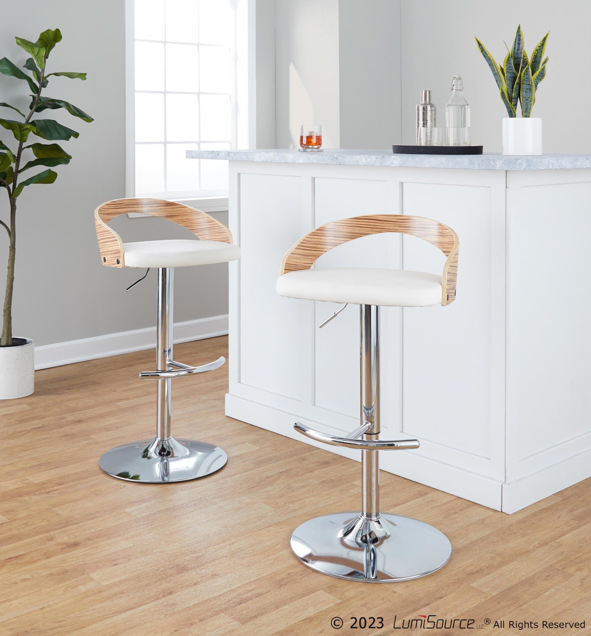 Grotto-Chrome-Zebra-Wood-White-Faux-Leather-Swivel-Barstools-Set-of-2-2