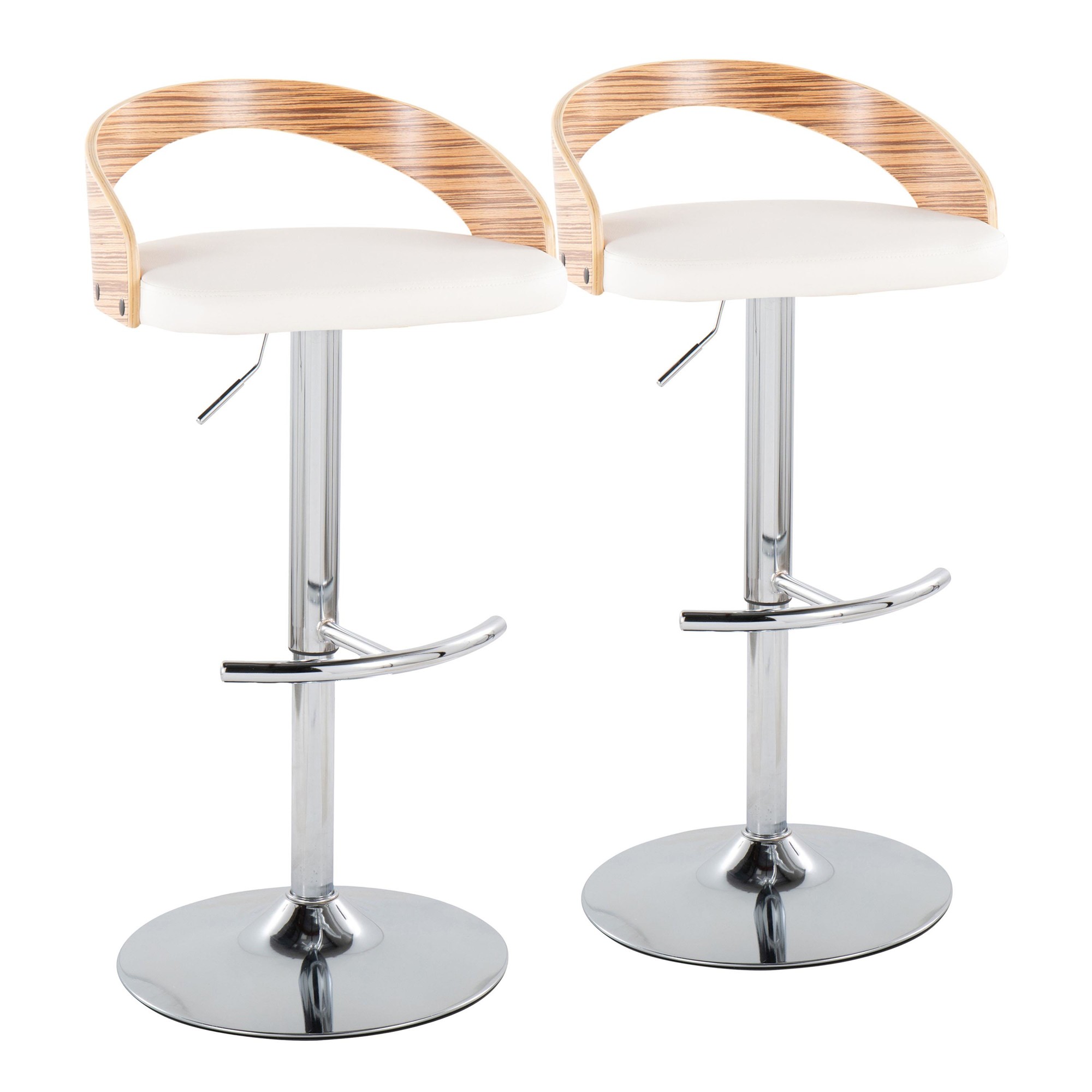 Grotto-Chrome-Zebra-Wood-White-Faux-Leather-Swivel-Barstools-Set-of-2-4