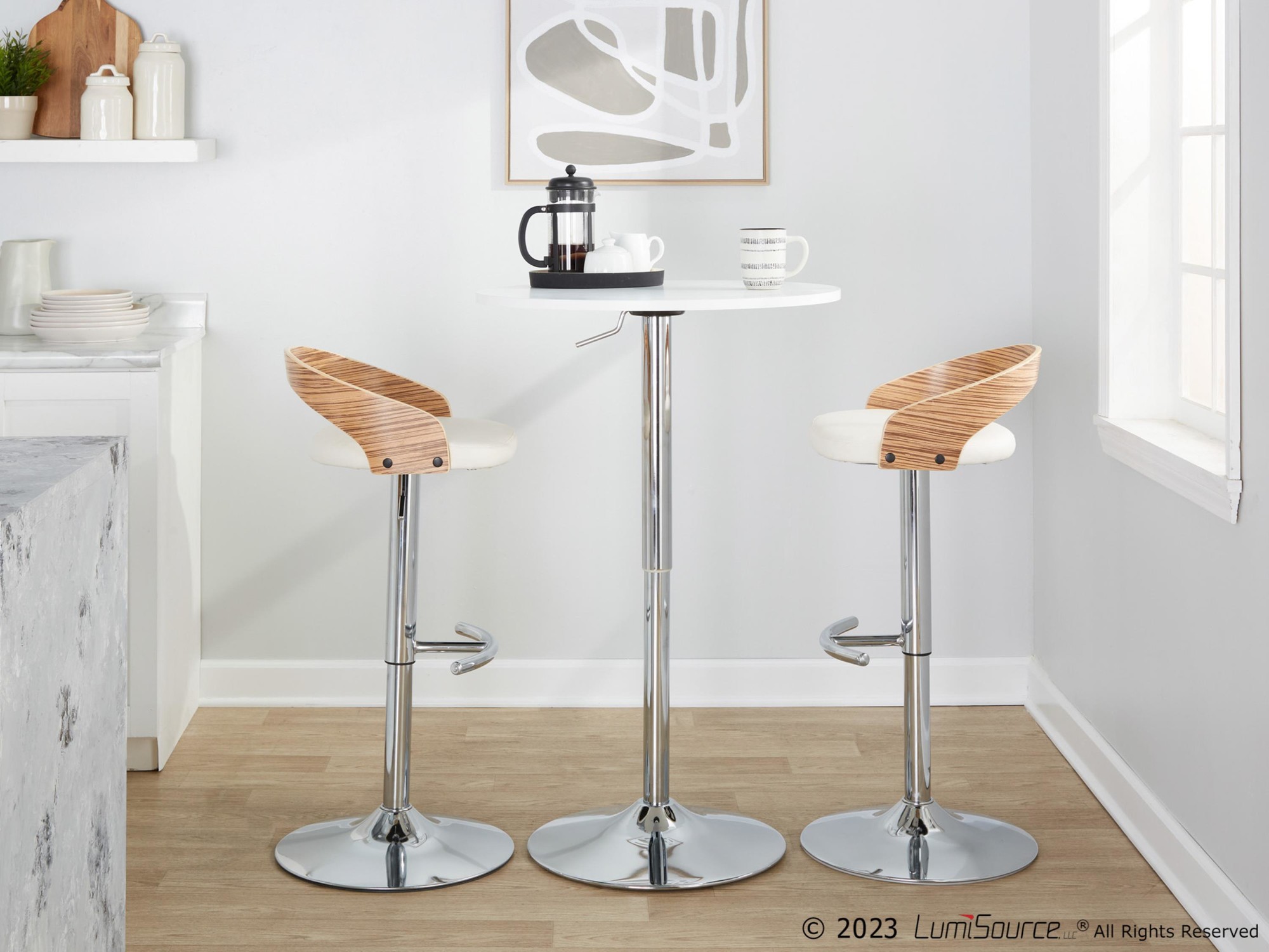 Grotto-Chrome-Zebra-Wood-White-Faux-Leather-Swivel-Barstools-Set-of-2