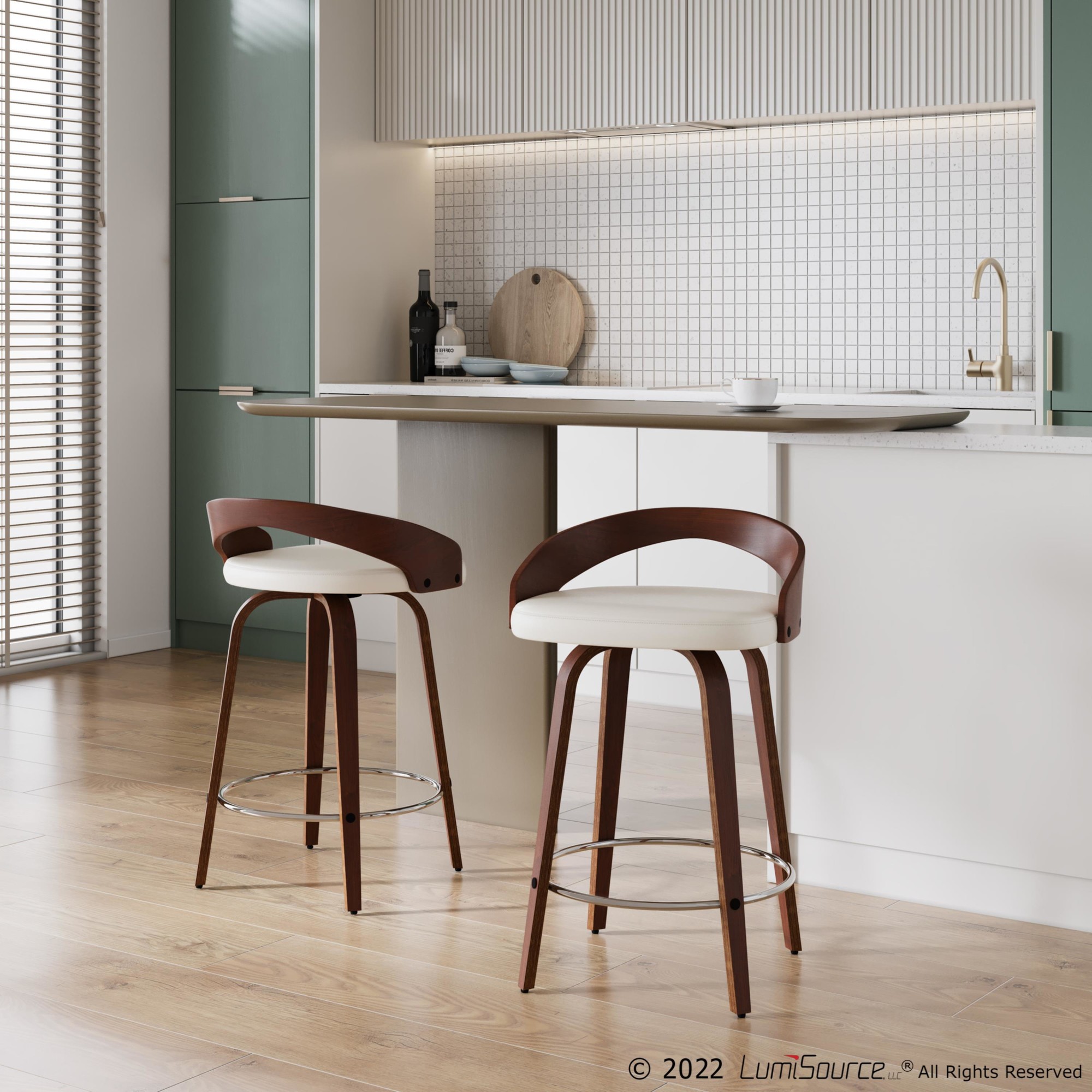 Grotto-Mid-Century-Modern-Swivel-Counter-Stool-Mahogany-White-Set-of-2