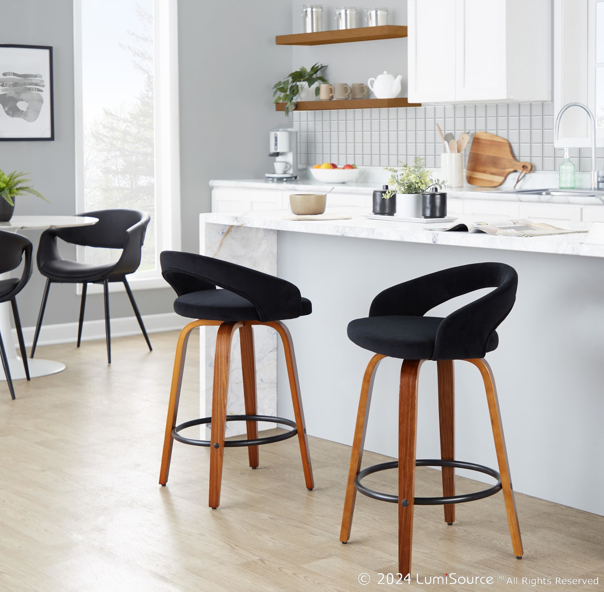 Grotto-Walnut-Wood-Black-Velvet-Contemporary-Counter-Stool-Set-of-2