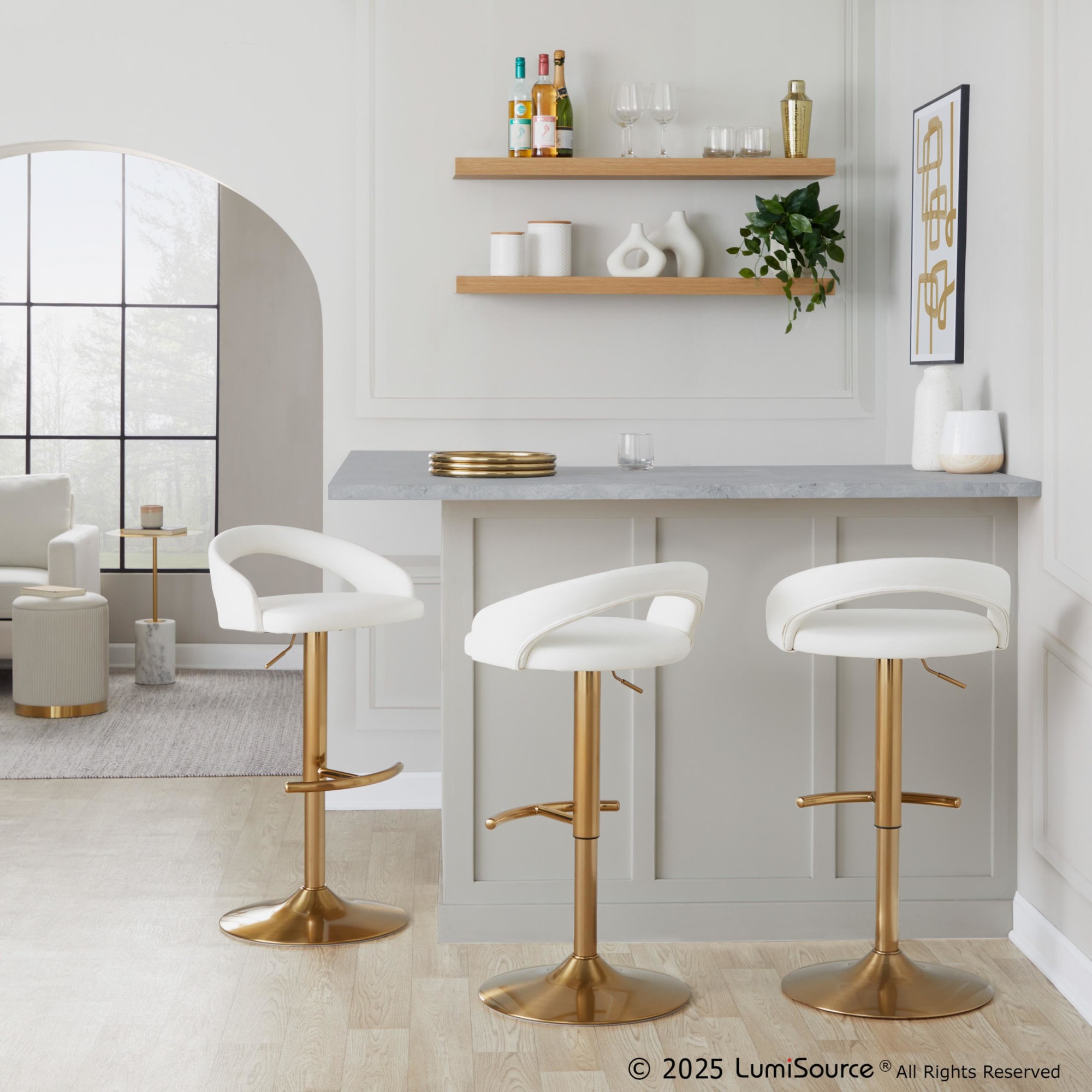 Grotto-White-Faux-Leather-Gold-Contemporary-Adjustable-Barstool-Set-of-2