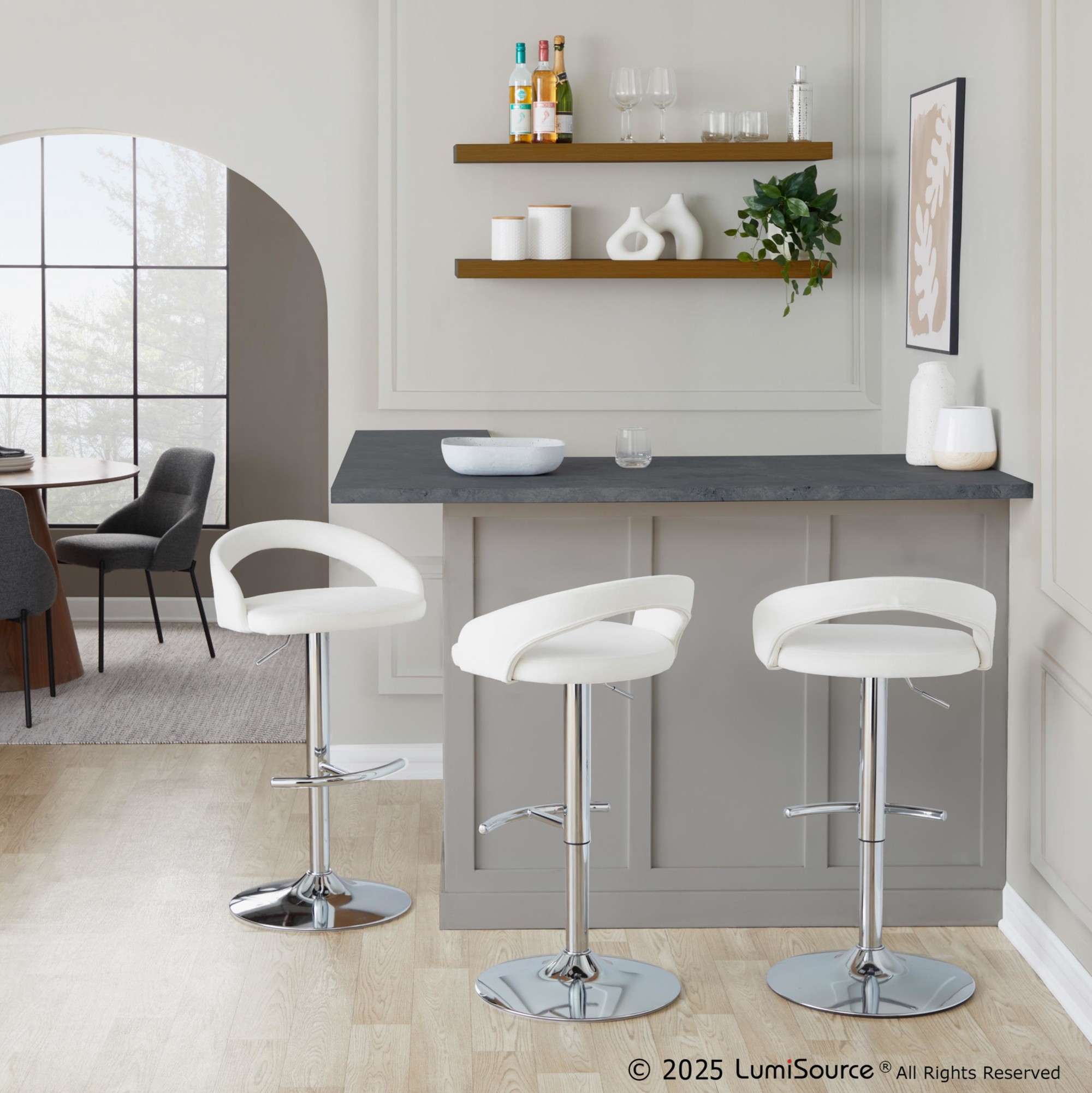 Grotto-White-Velvet-Contemporary-Adjustable-Barstools-Chrome-Set-of-2