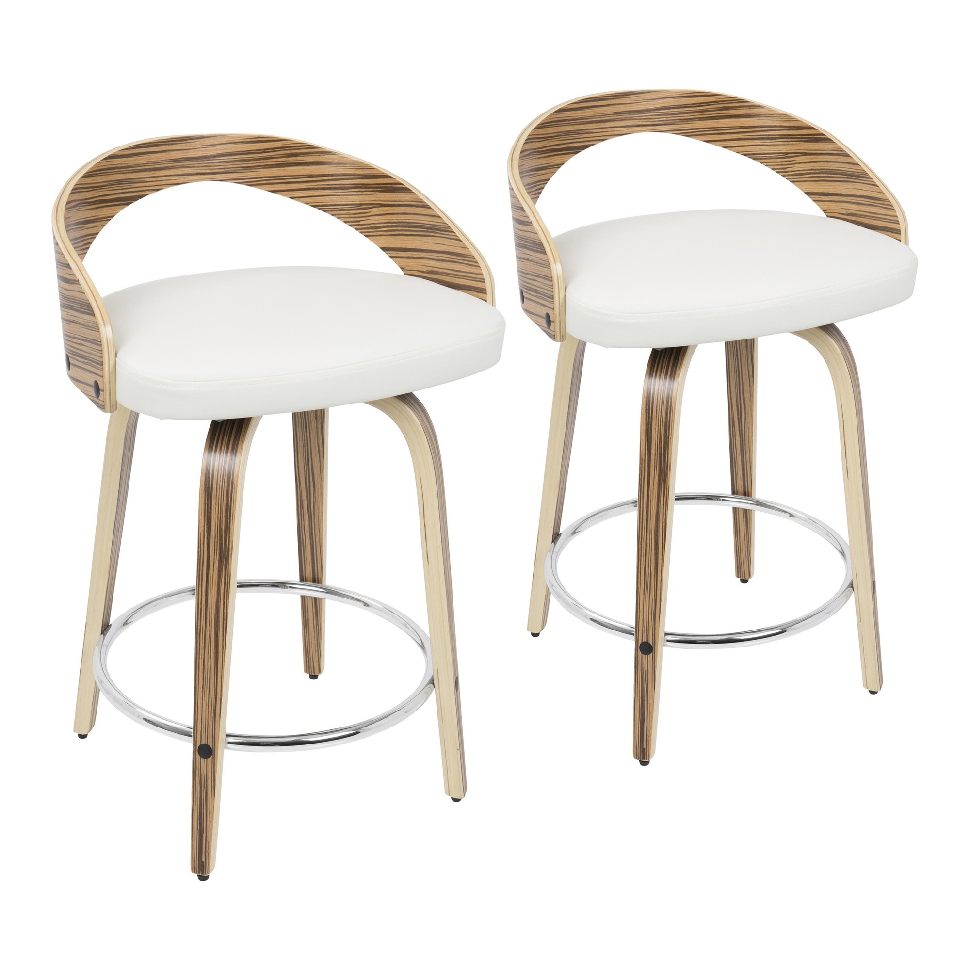 Grotto-Zebra-Wood-White-Swivel-Mid-Century-Modern-Counter-Stools-Set-of-2