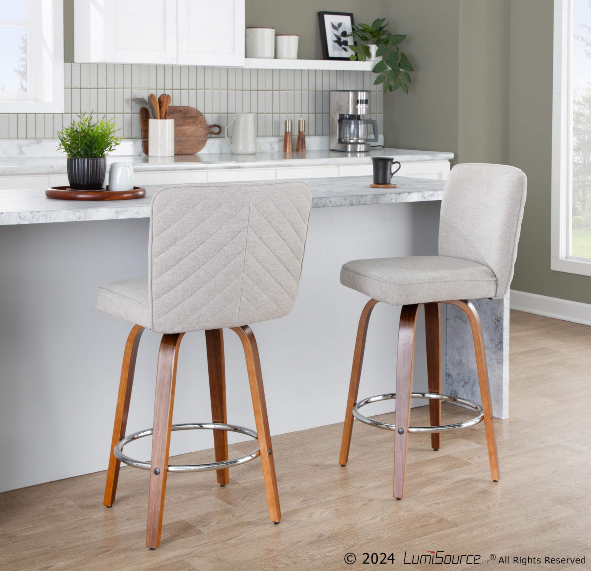 Henry-26-Inch-Contemporary-Walnut-and-Beige-Swivel-Stools-Set-of-2