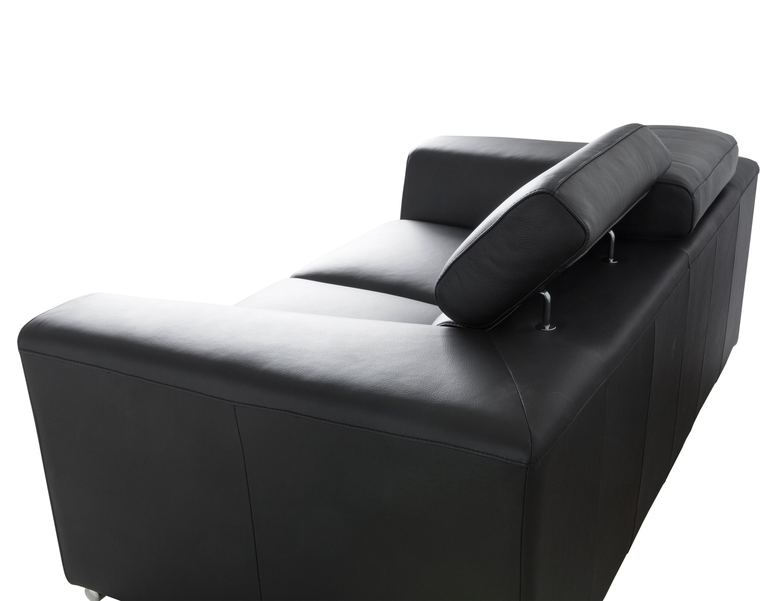 ICON-Black-Leather-Sofa-Adjustable-Headrests-Polished-Steel-Legs-1