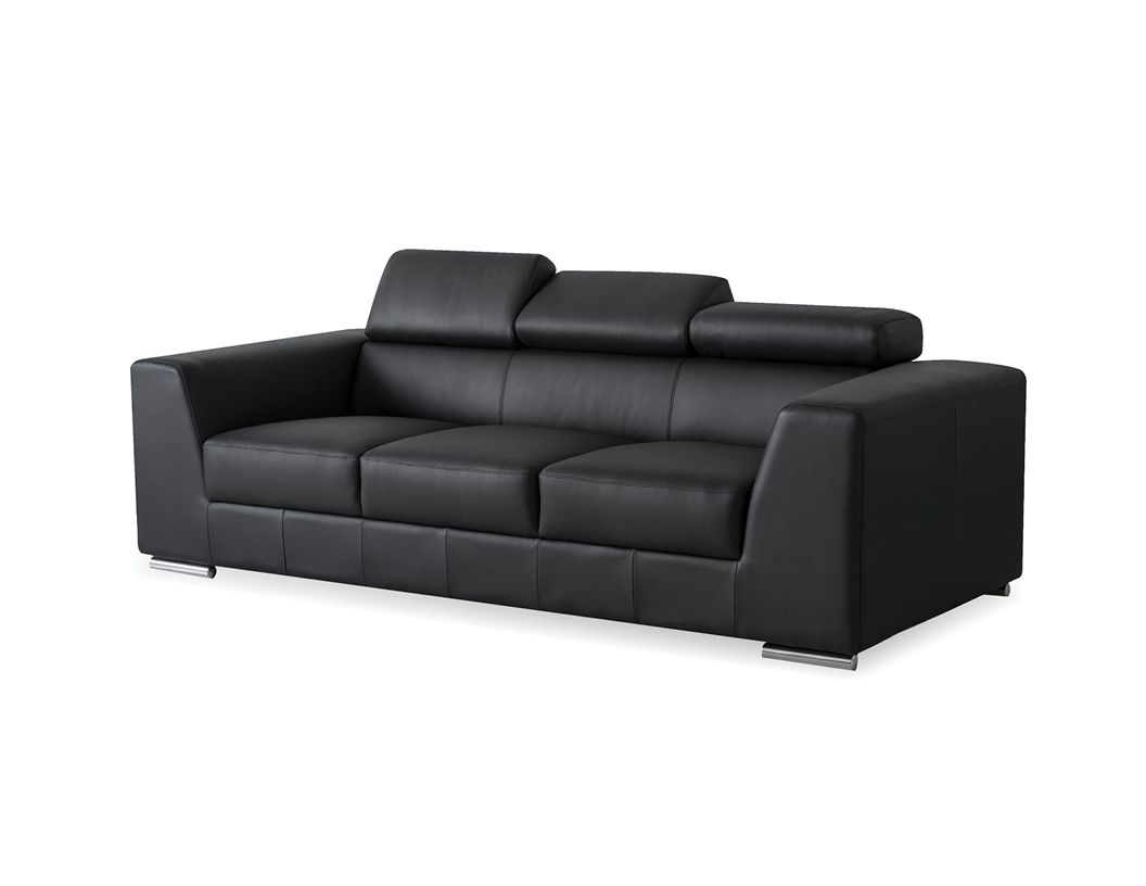 ICON-Black-Leather-Sofa-Adjustable-Headrests-Polished-Steel-Legs