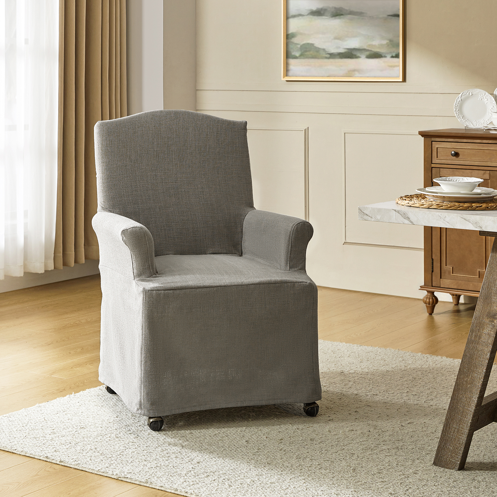 Kanrad-Slipcover-Roll-Arm-Dining-Chair-with-Casters-1