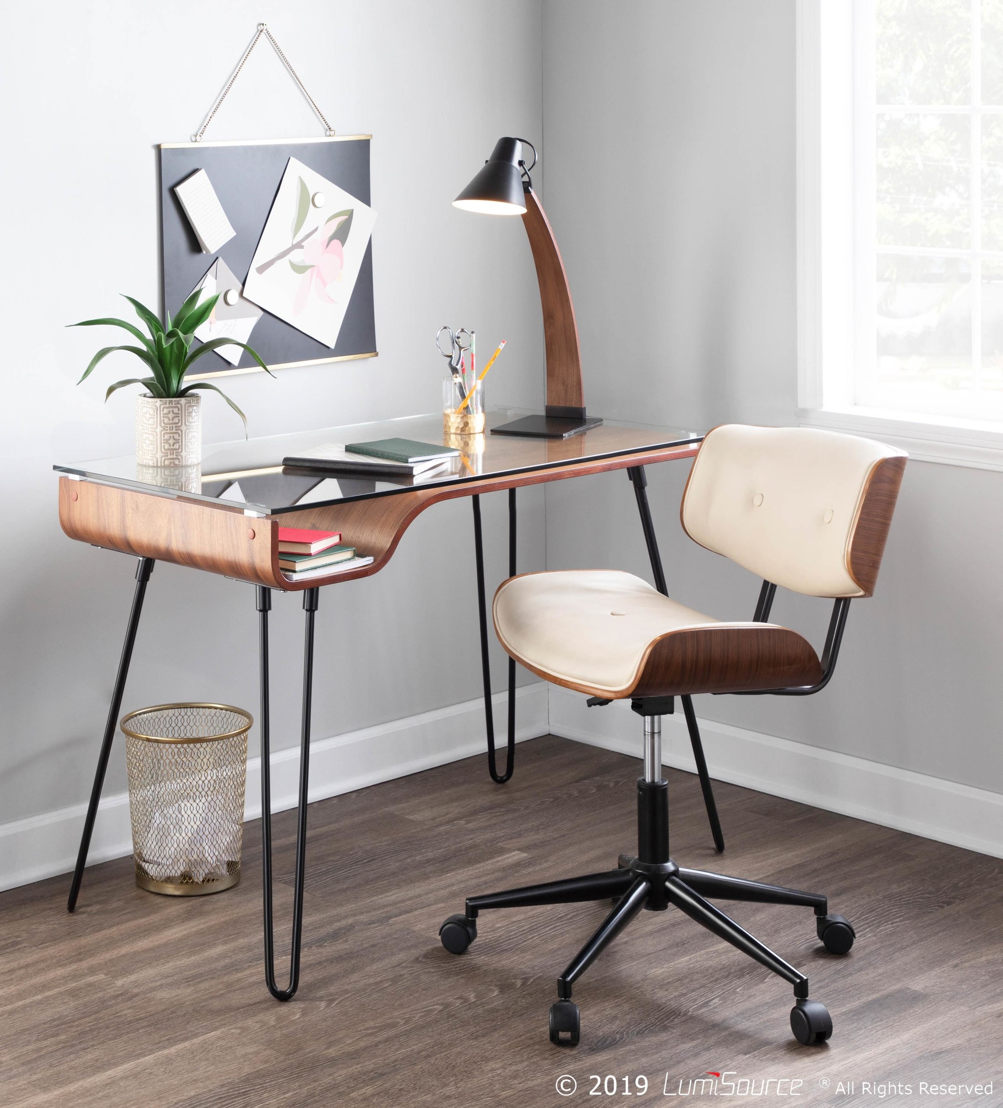Lombardi-Mid-Century-Modern-Walnut-and-Cream-Swivel-Office-Chair