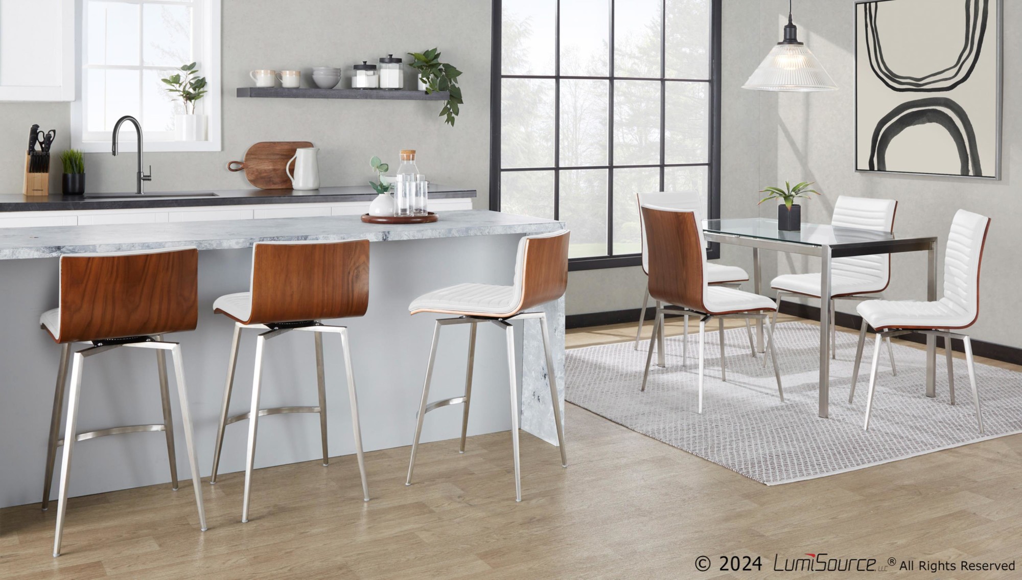 Mason-Walnut-Swivel-Contemporary-Counter-Stool-White-Faux-Leather-Set-of-2-4