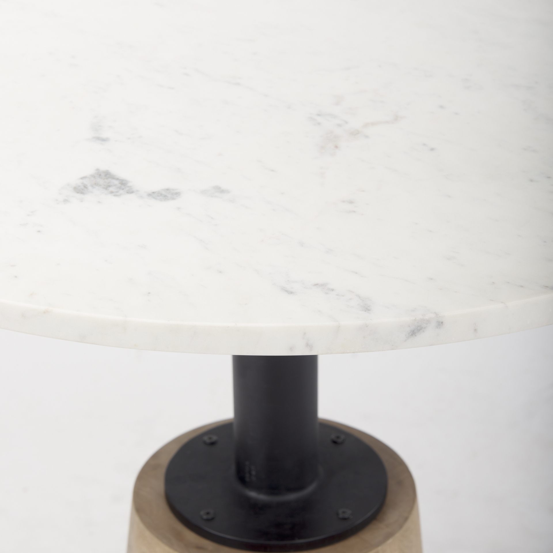 Maxwell-32-Round-White-Marble-Tabletop-w-Blonde-Wood-Black-Metal-Accent-Pedestal-Bistro-Table-4