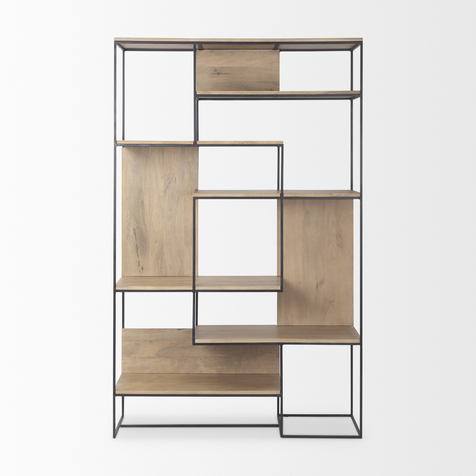 Morris-47.0L-x-15.0W-x-75.0H-Light-Brown-Wood-w-Black-Metal-Frame-6-Tier-Shelving-Unit-1