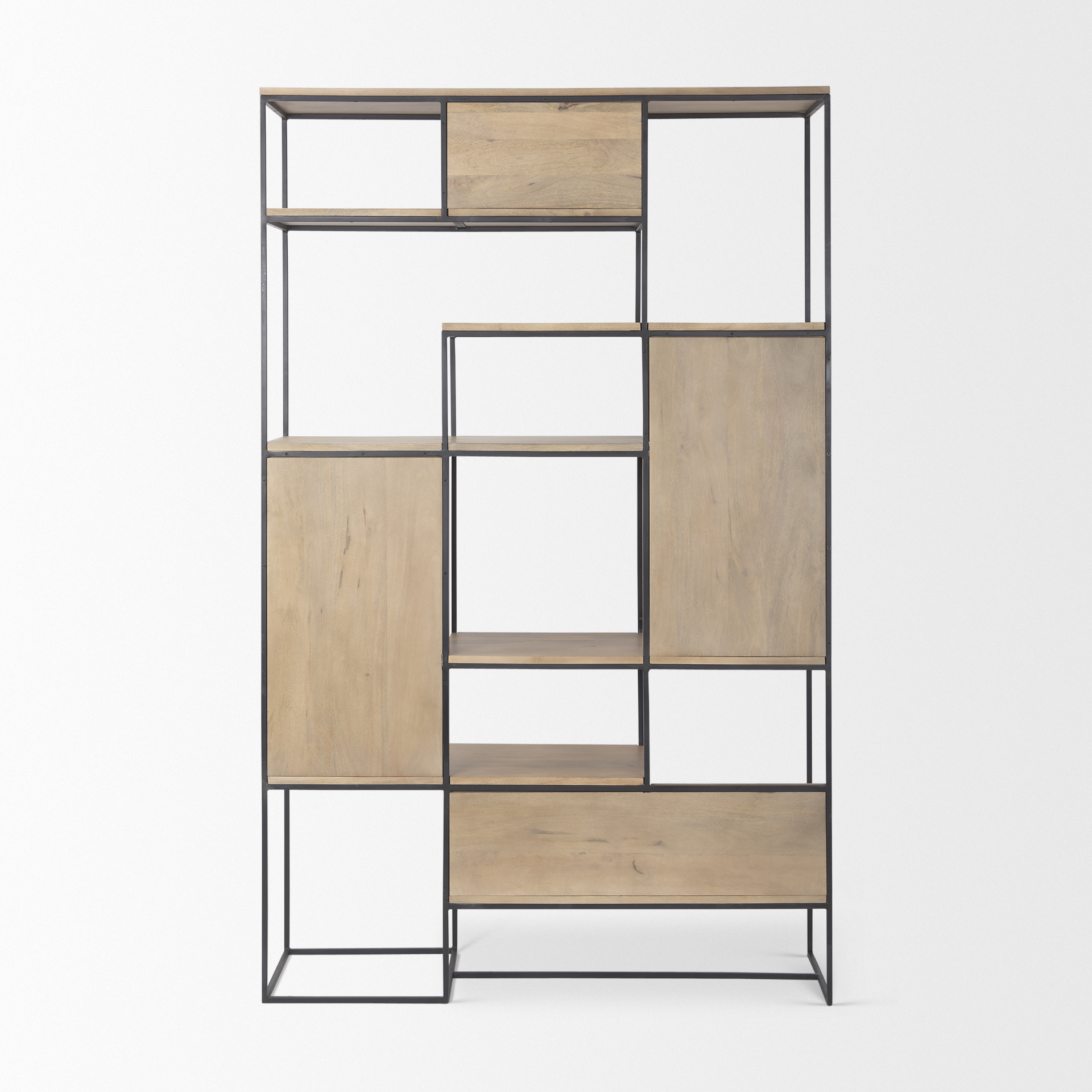 Morris-47.0L-x-15.0W-x-75.0H-Light-Brown-Wood-w-Black-Metal-Frame-6-Tier-Shelving-Unit-3