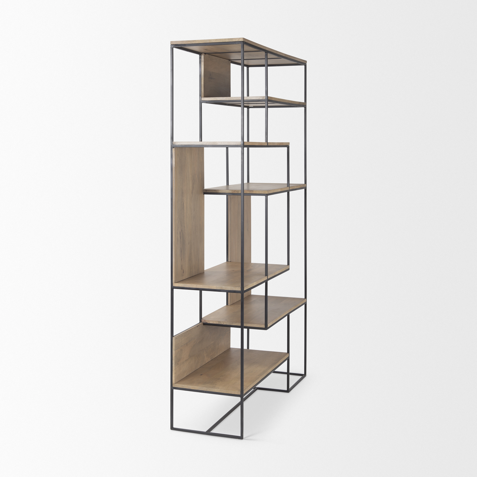 Morris-47.0L-x-15.0W-x-75.0H-Light-Brown-Wood-w-Black-Metal-Frame-6-Tier-Shelving-Unit-4