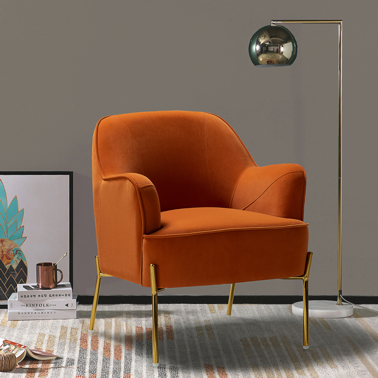 Nora-Orange-Velvet-Mid-Century-Modern-Accent-Chair-with-Gold-Legs