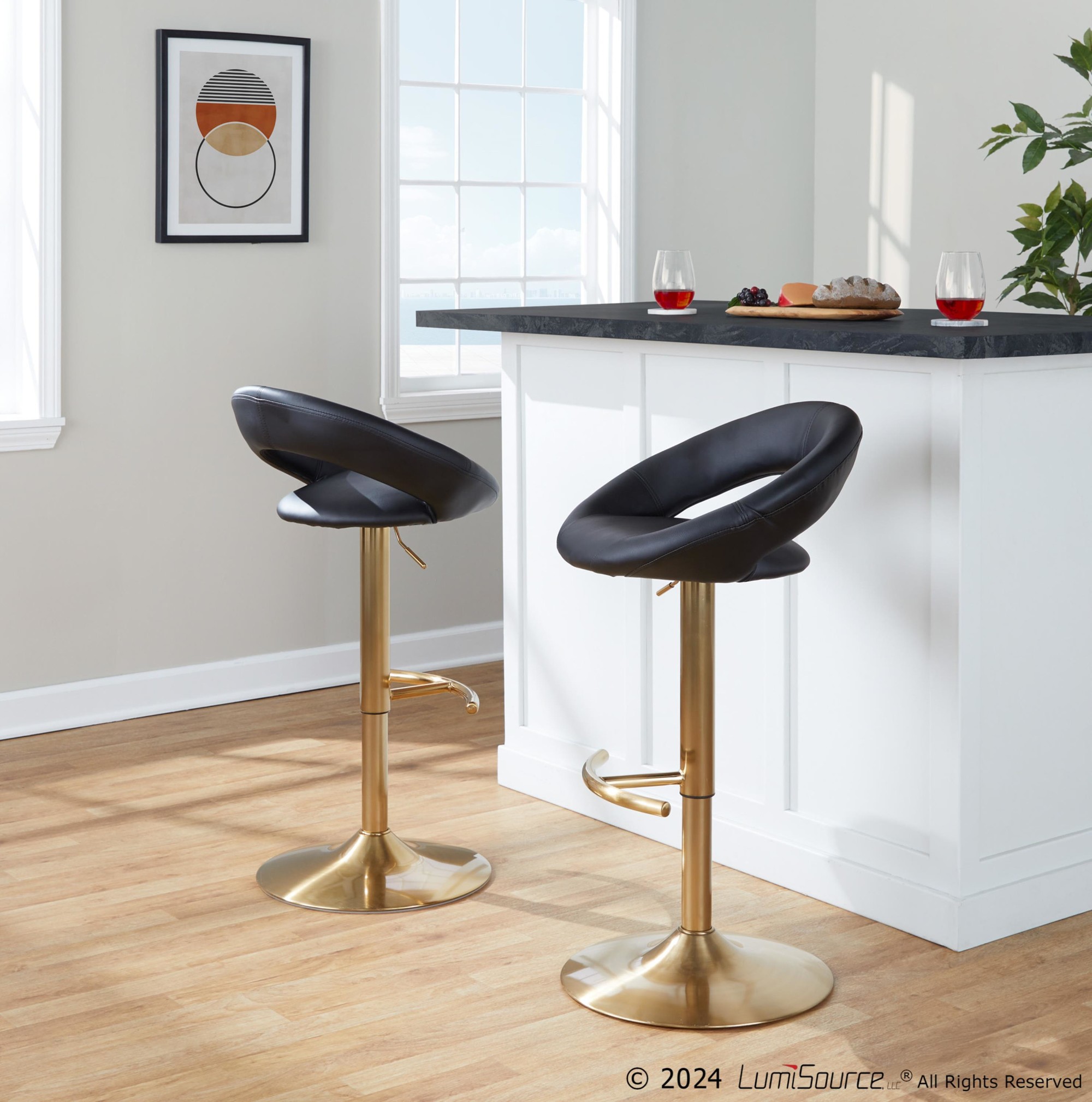 Posh-Gold-and-Black-Swivel-Adjustable-Bar-Stools-Set-of-2