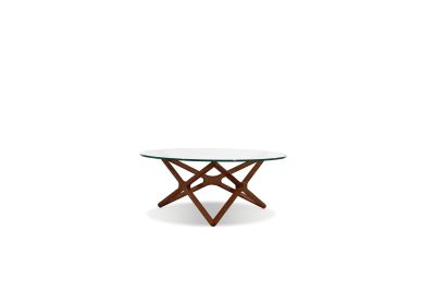 QUASAR-Round-Clear-Glass-Coffee-Table-Walnut-Ash-Base