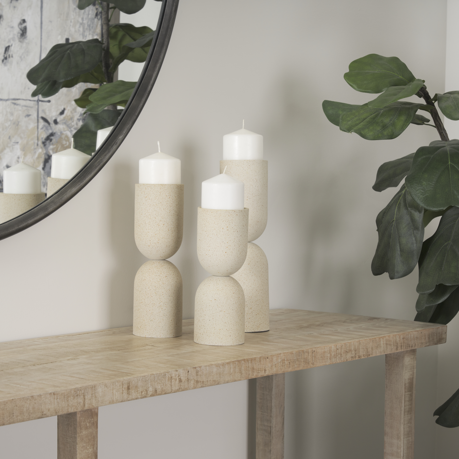 Qamra-Short-Beige-Textured-Metal-Pillar-Candle-Holder-2