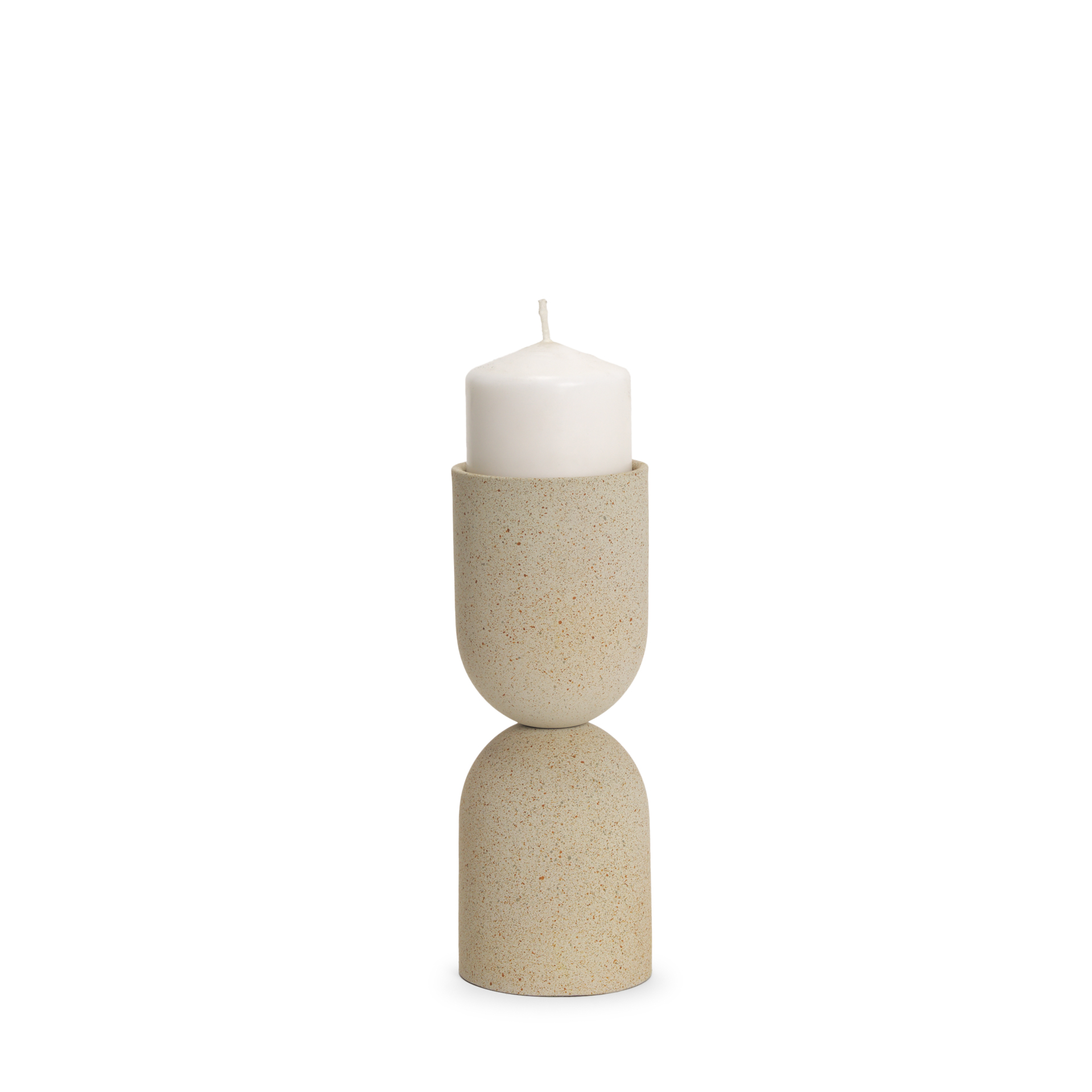 Qamra-Short-Beige-Textured-Metal-Pillar-Candle-Holder